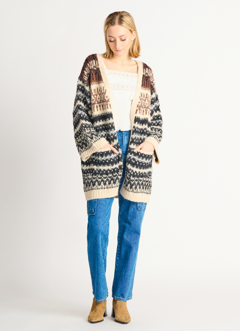Striped Patchwork Open Cardigan