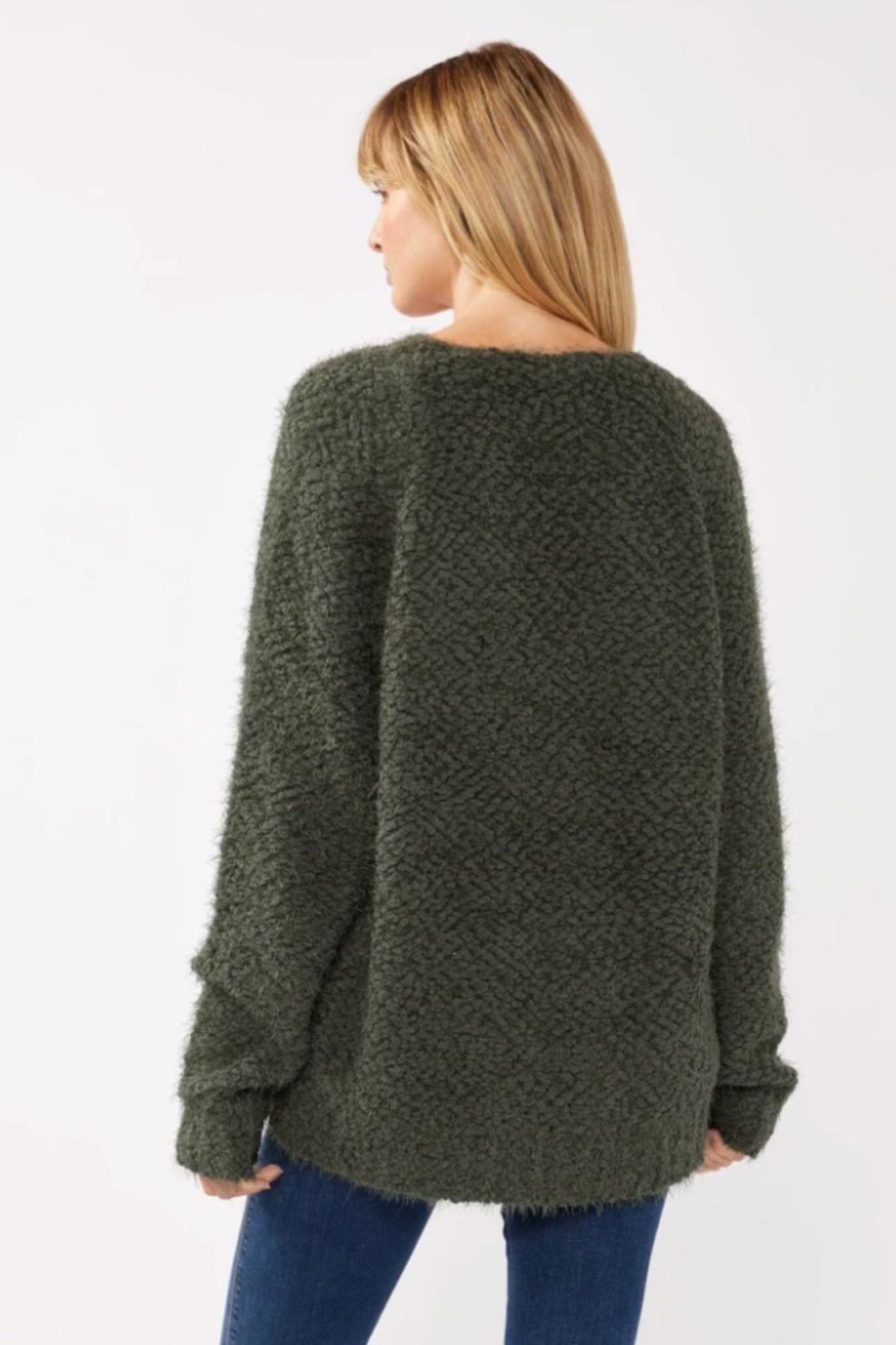 Fuzzy Popcorn V Neck Sweater