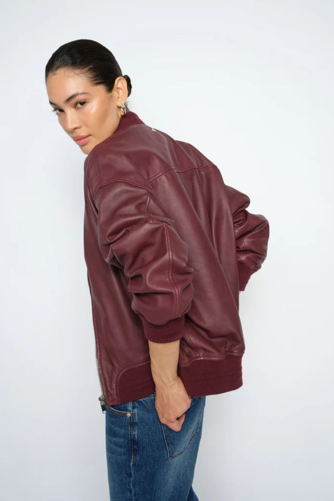 Ruby Leather Bomber Jacket