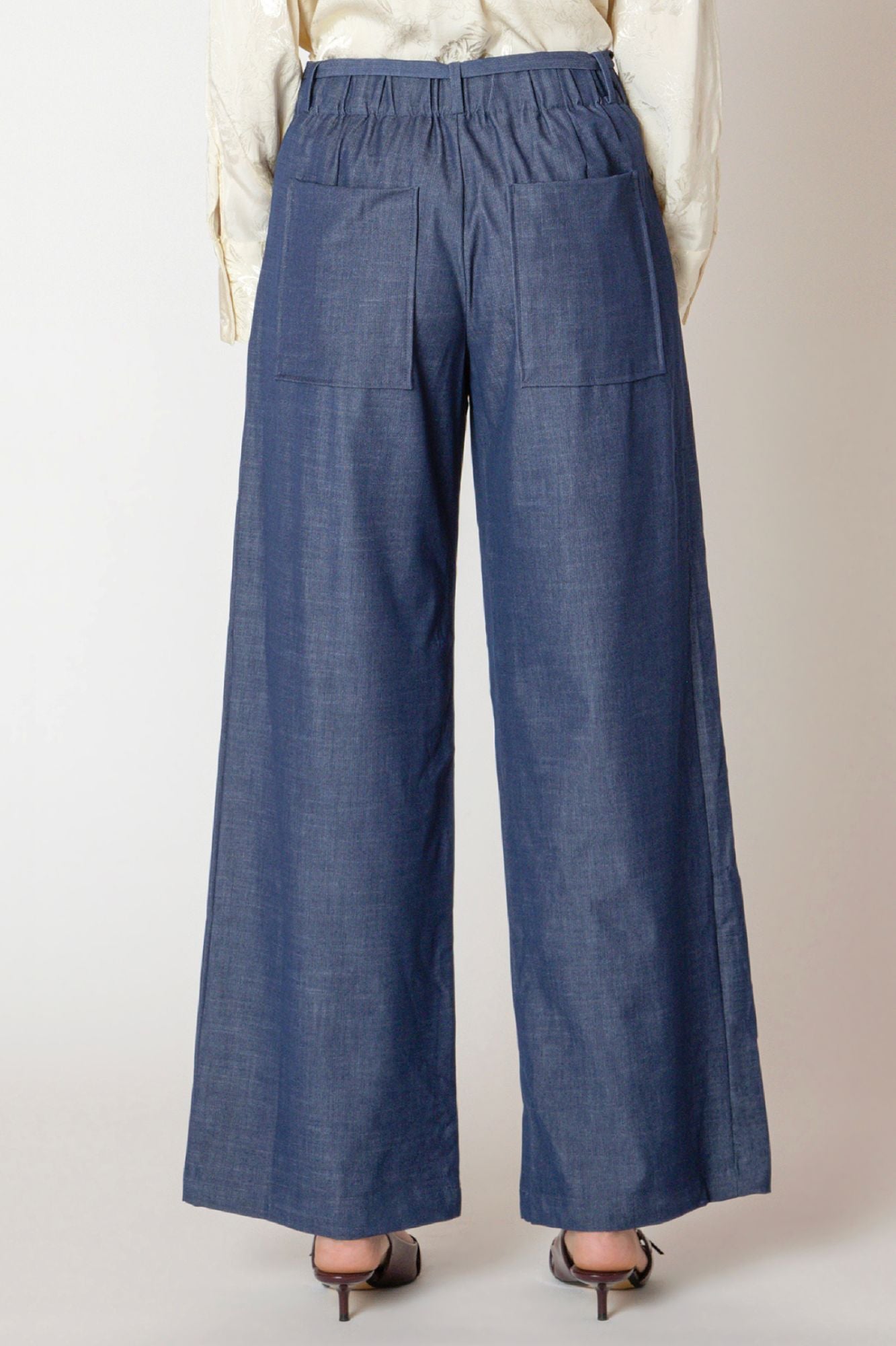 Belted Denim Effect Pant