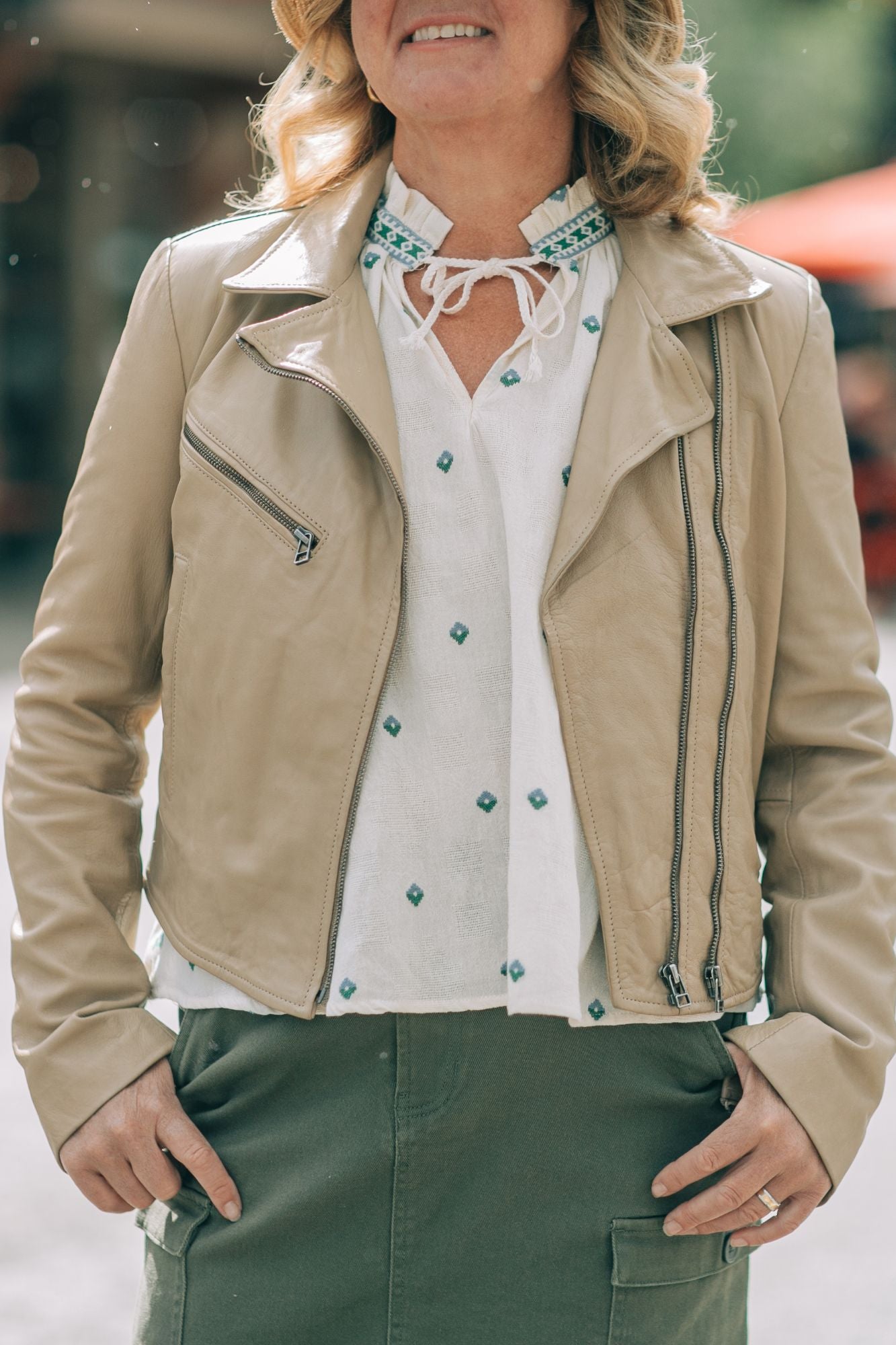 Cidney Plain Seashell Leather Jacket