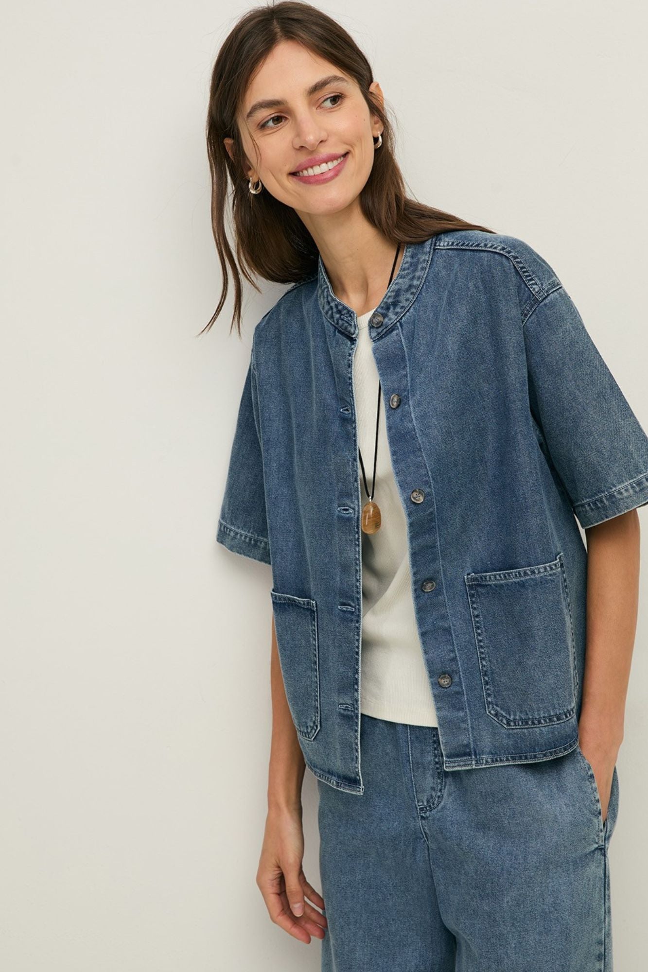 Denim Mao-Neck Shirt