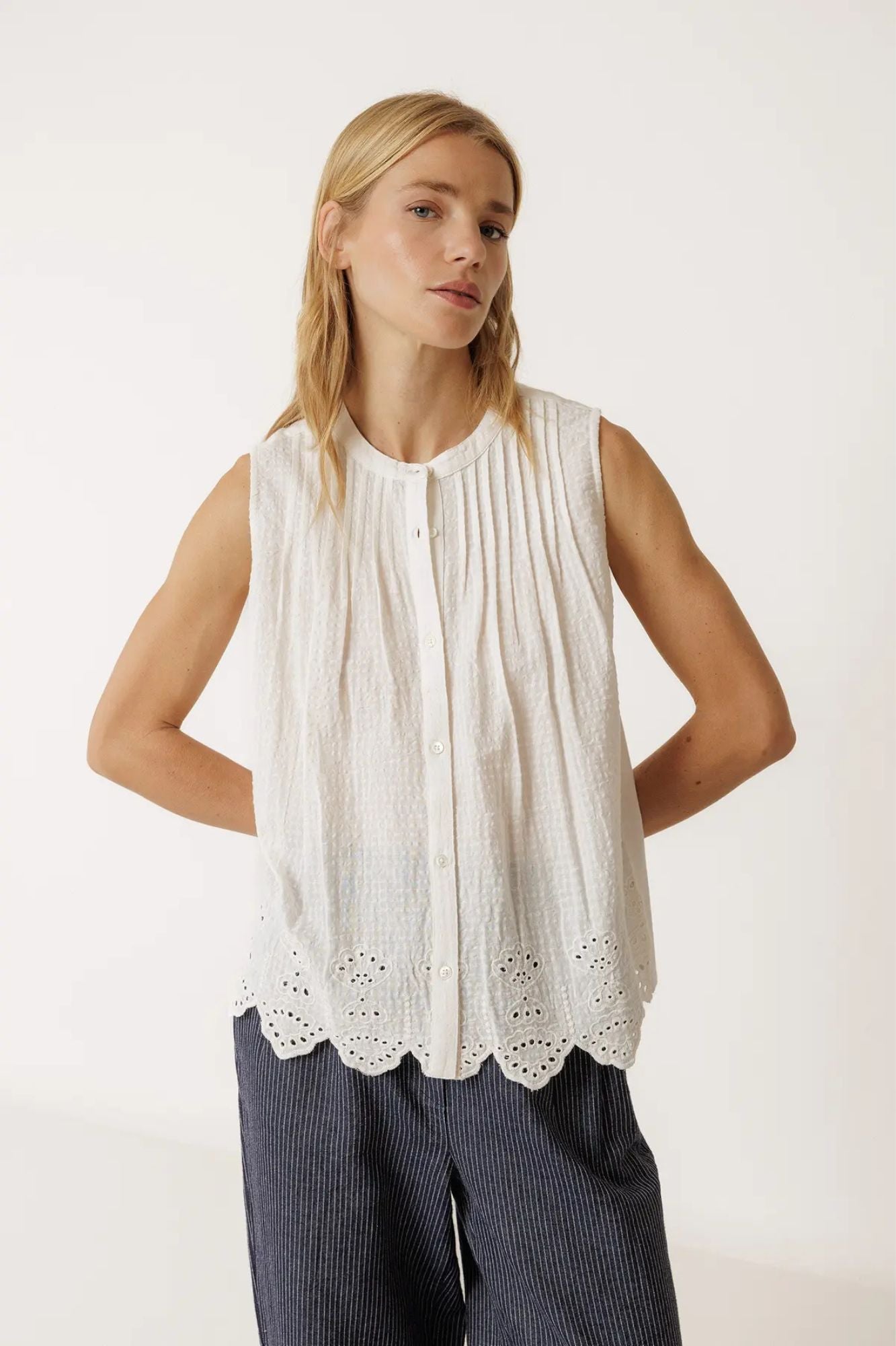 Pintuck Embroidered T-Shirt