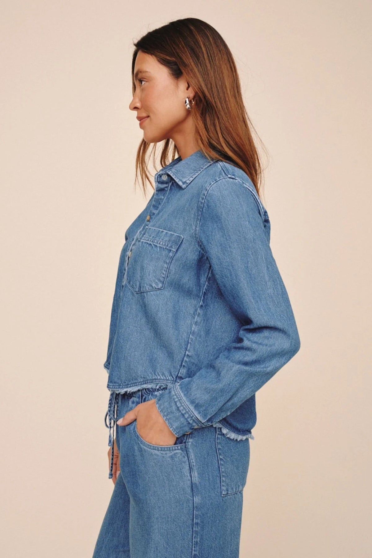 Fray Hem Cropped Button Down