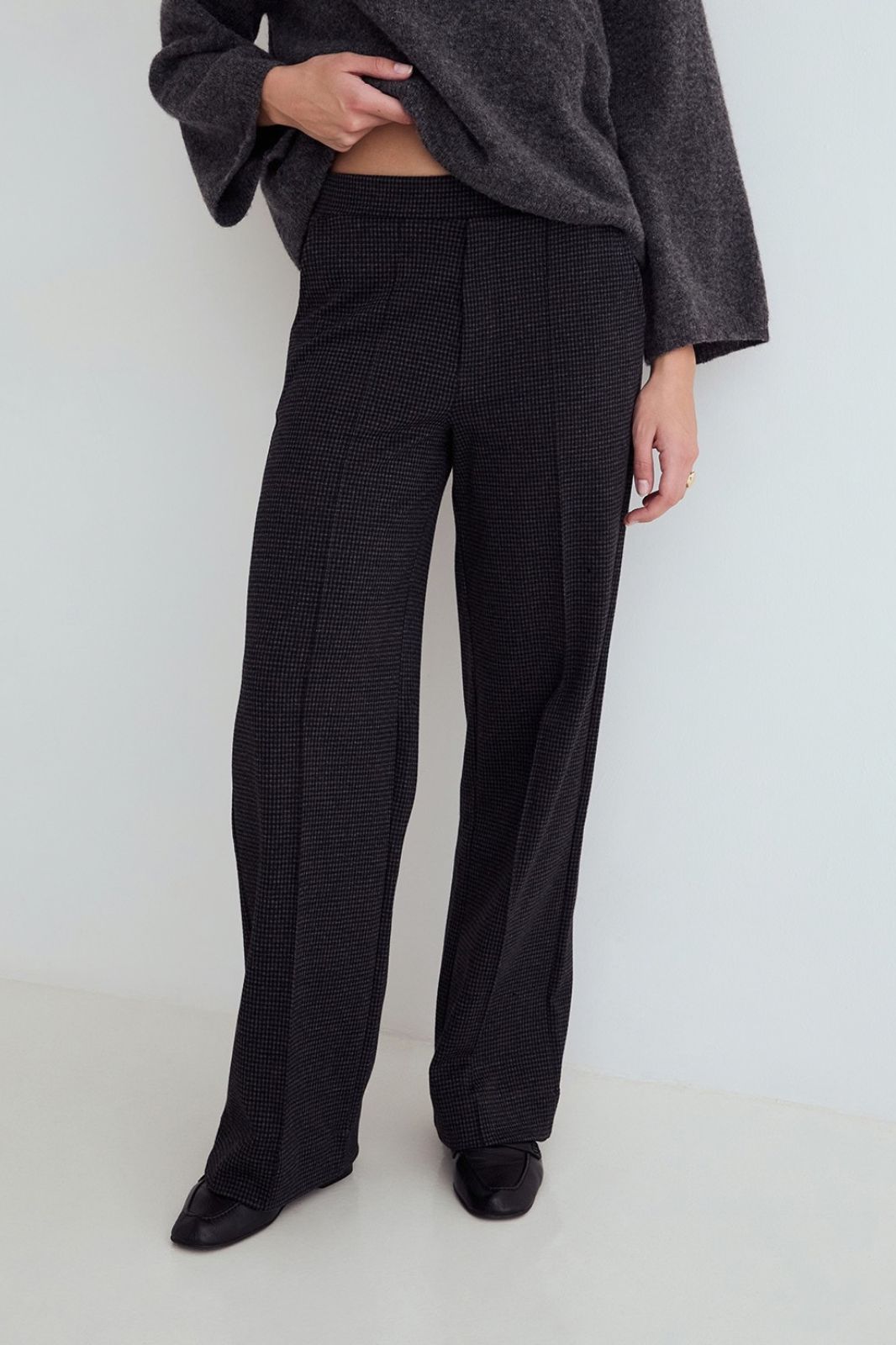 Wide Leg Check Trousers