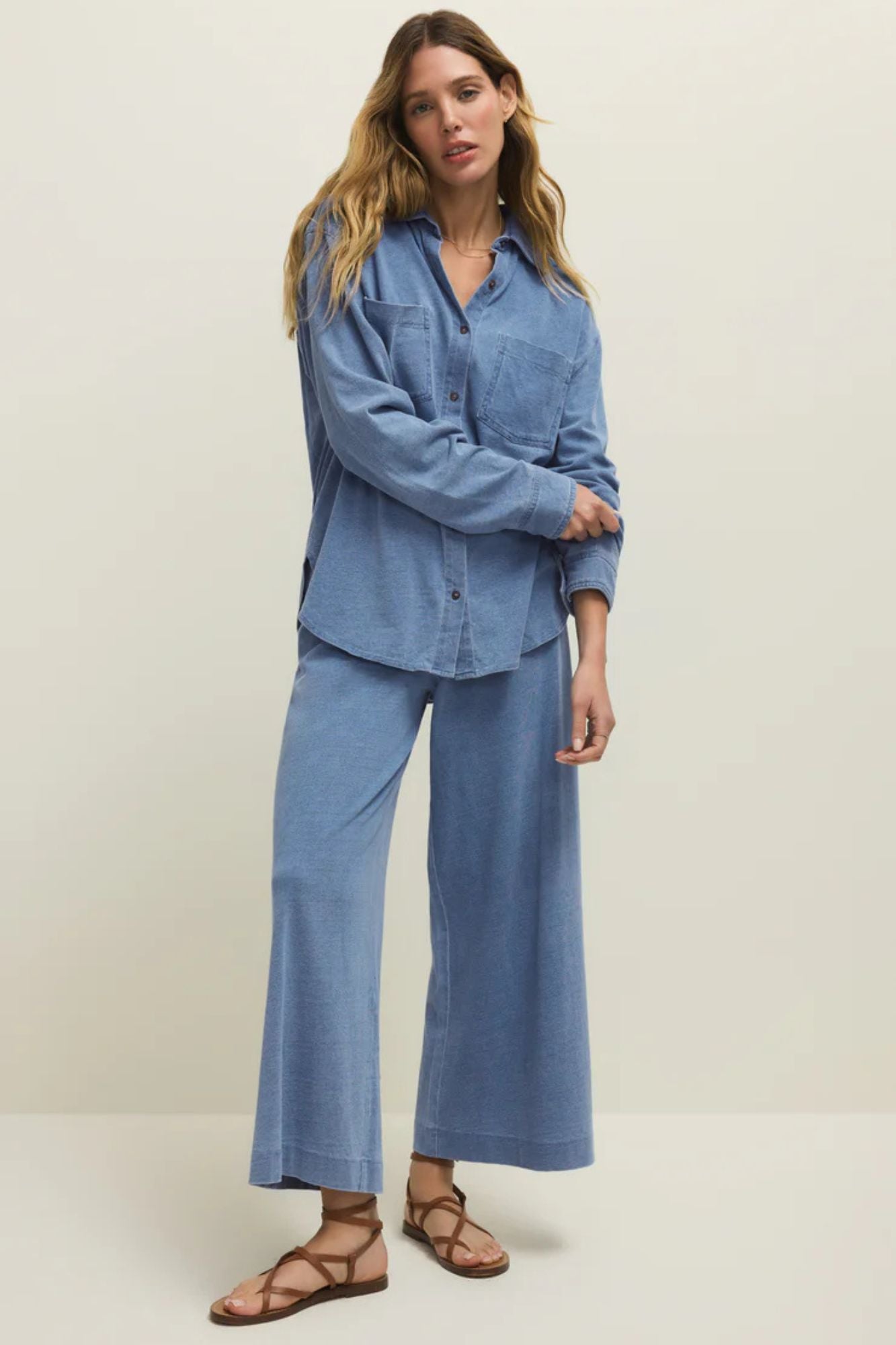 Reese Jersey Denim Button Up