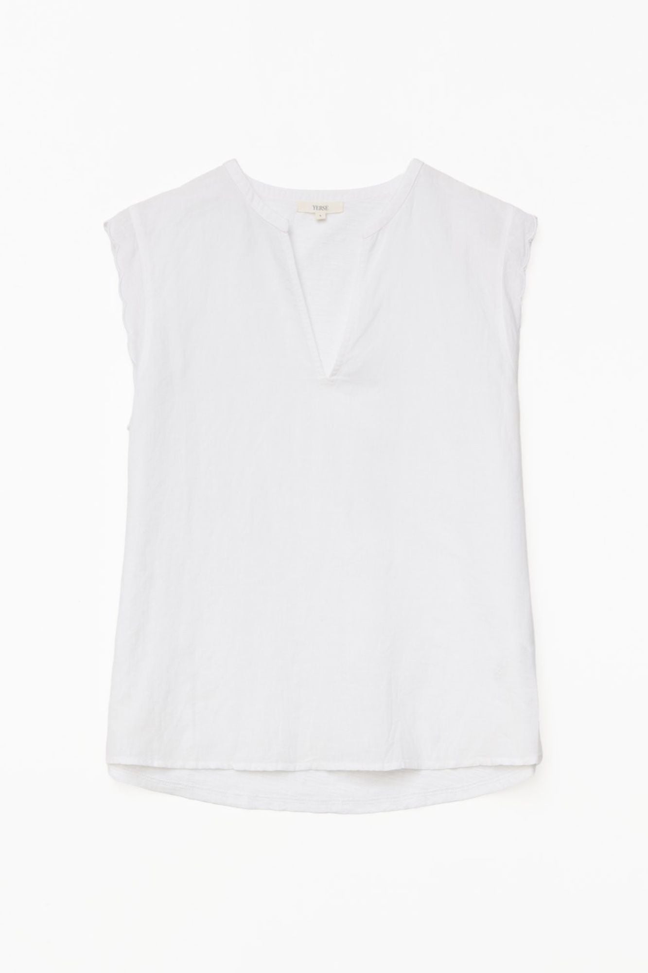 Two-Material Wave-Trim Blouse