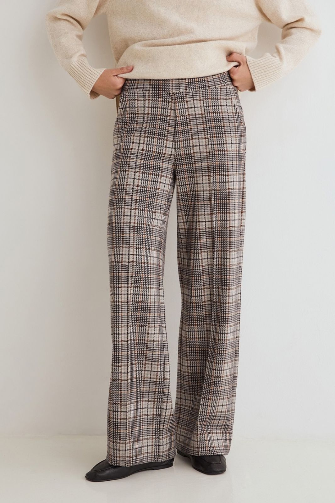 Wide Leg Check Trousers
