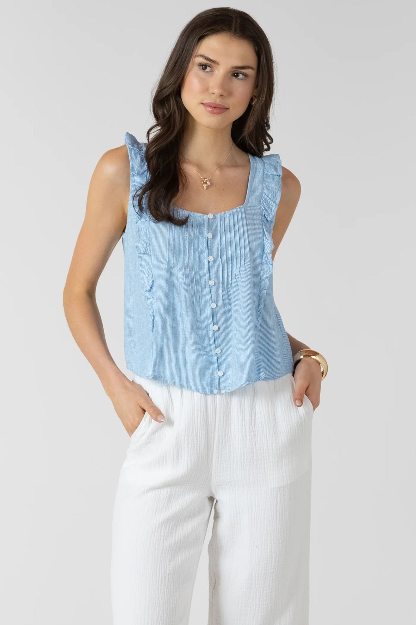 Pintuck Ruffle Detail Tank