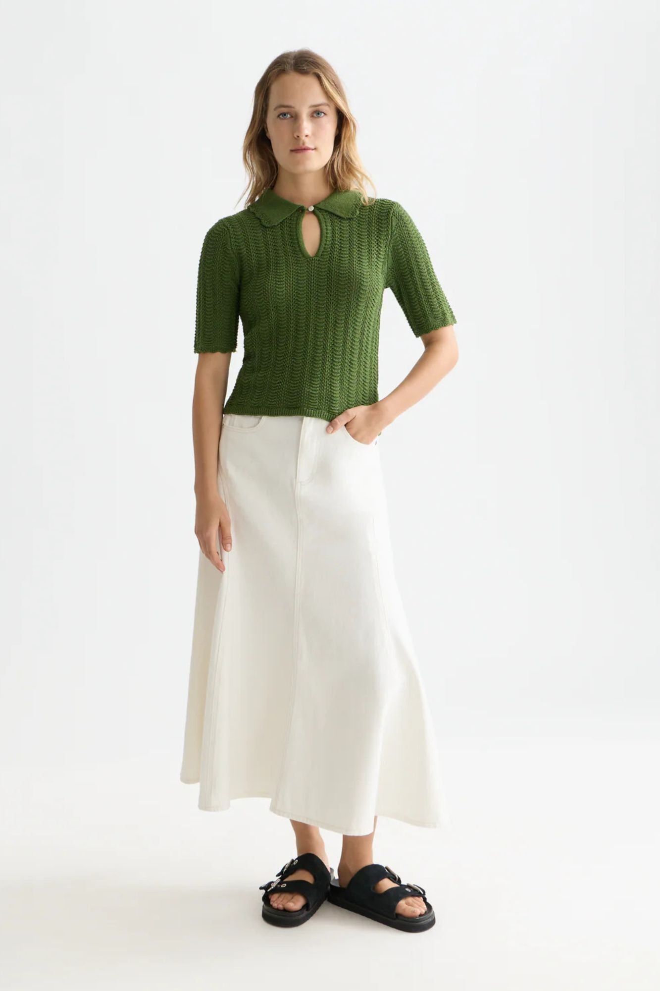 Pointelle Collared Knitted Tee
