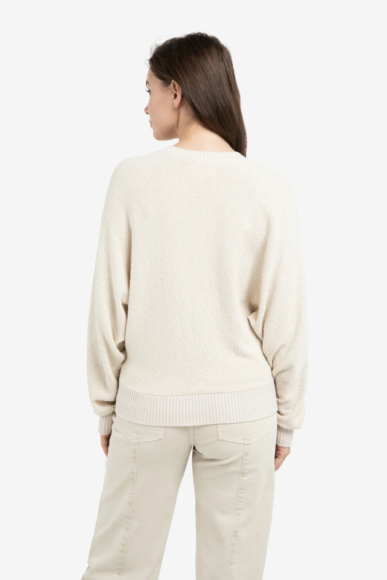 Bouclé Sweater with Batwing Sleeves and Ribbed Trims