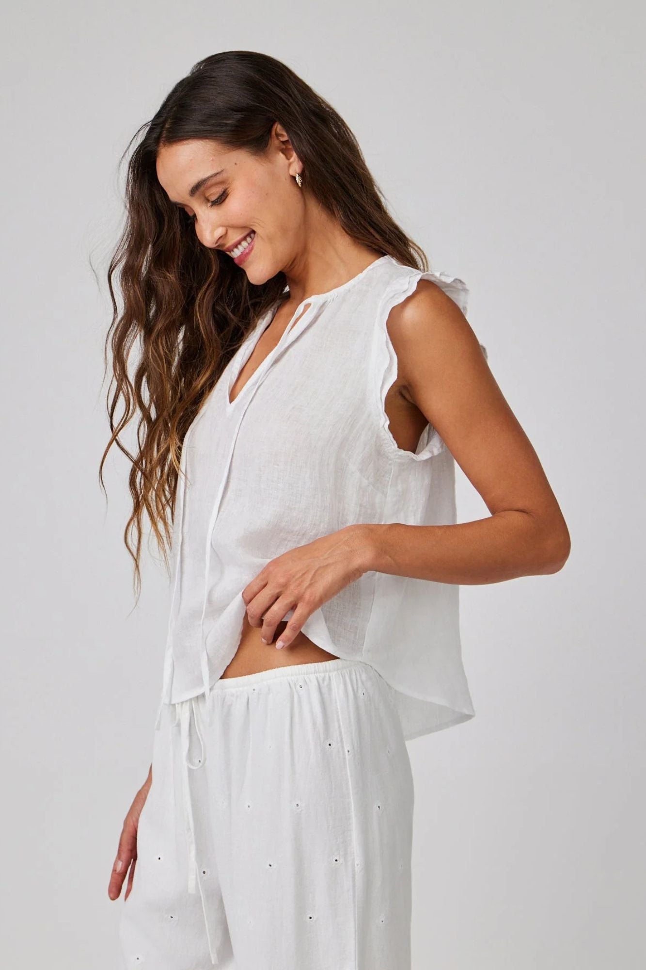 Ruffle Sleeve Tie Neck Top