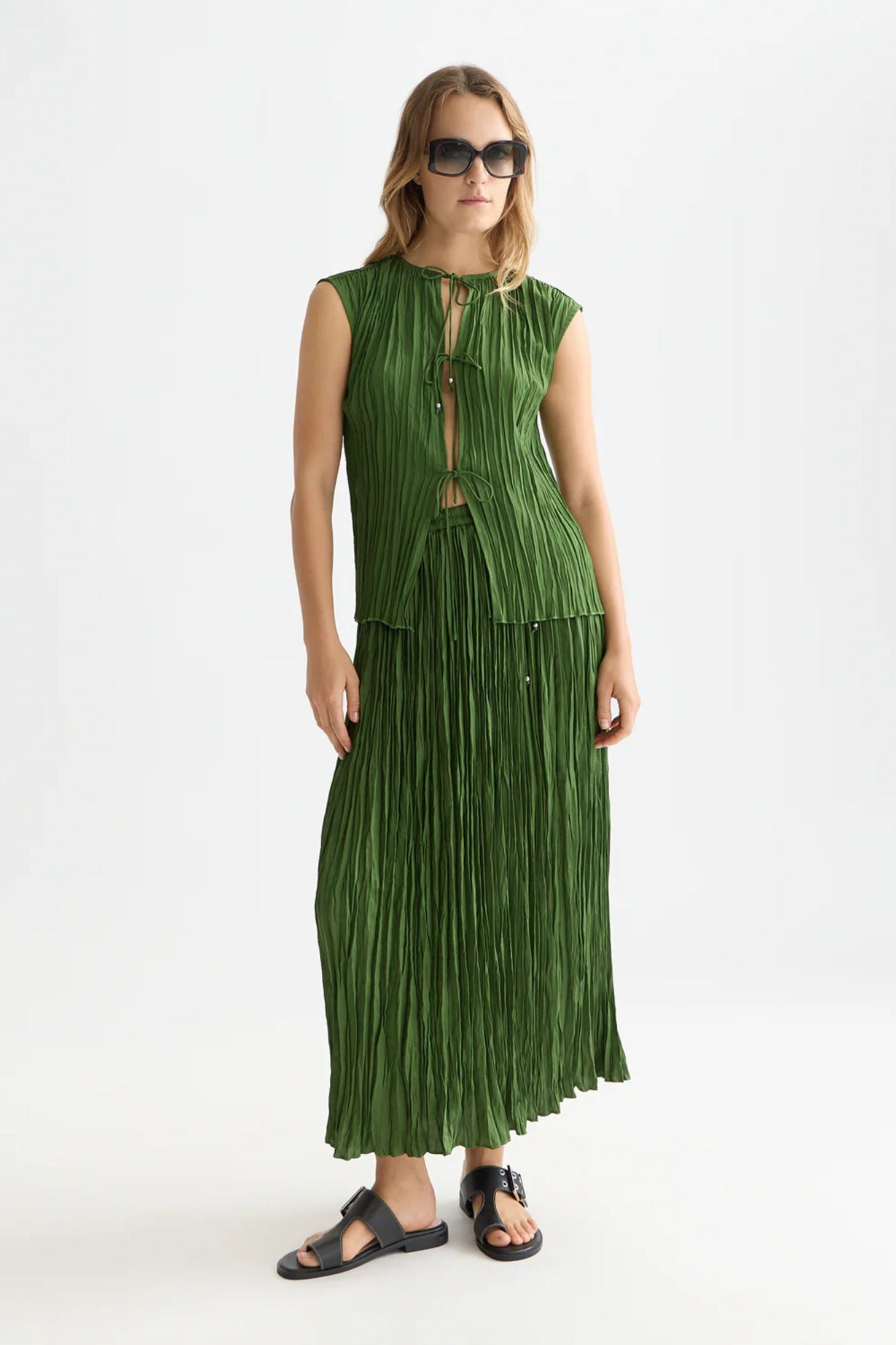 Micro Pleat Top With Ties