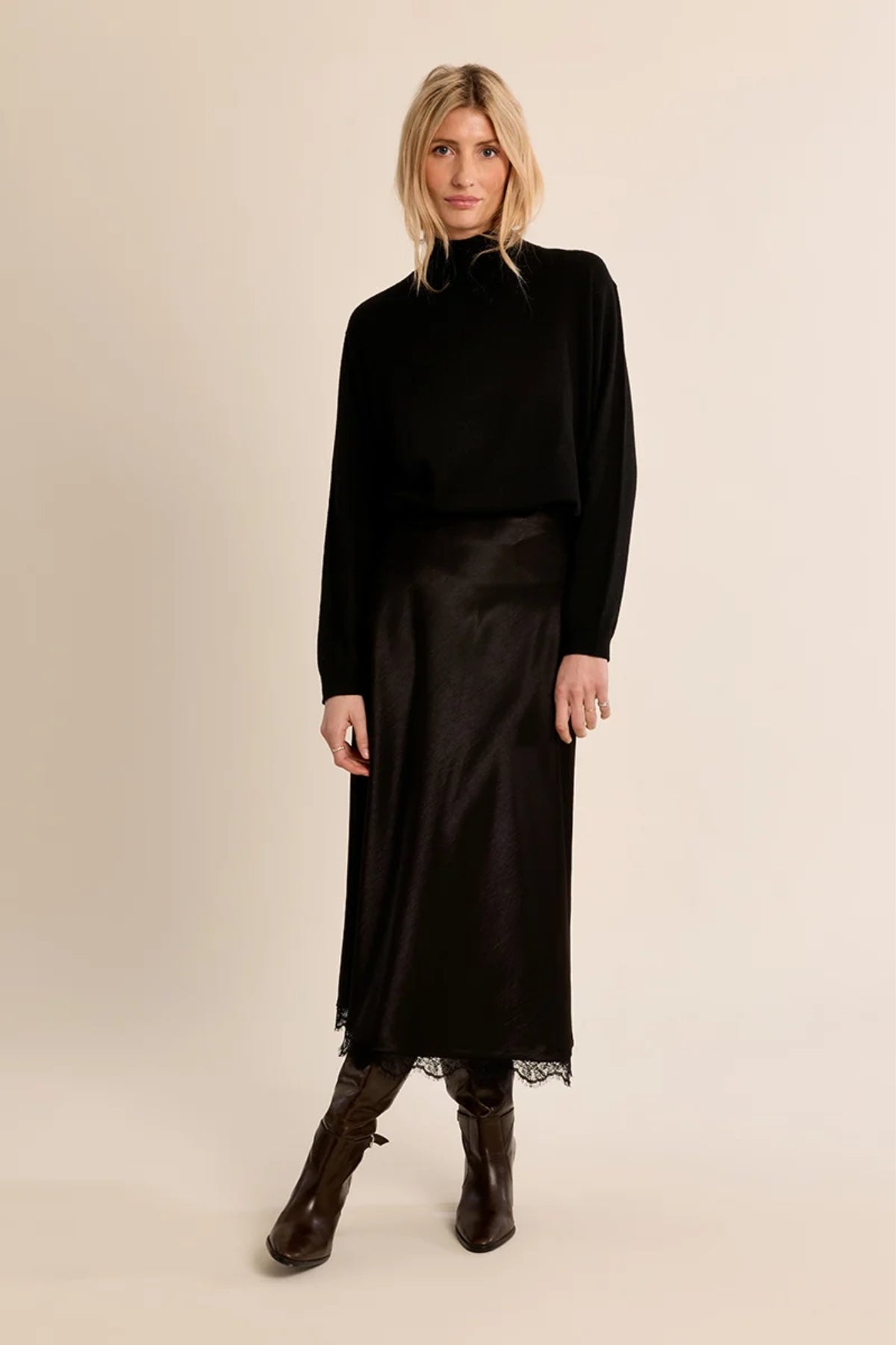 Satin Skirt With Lace Finish