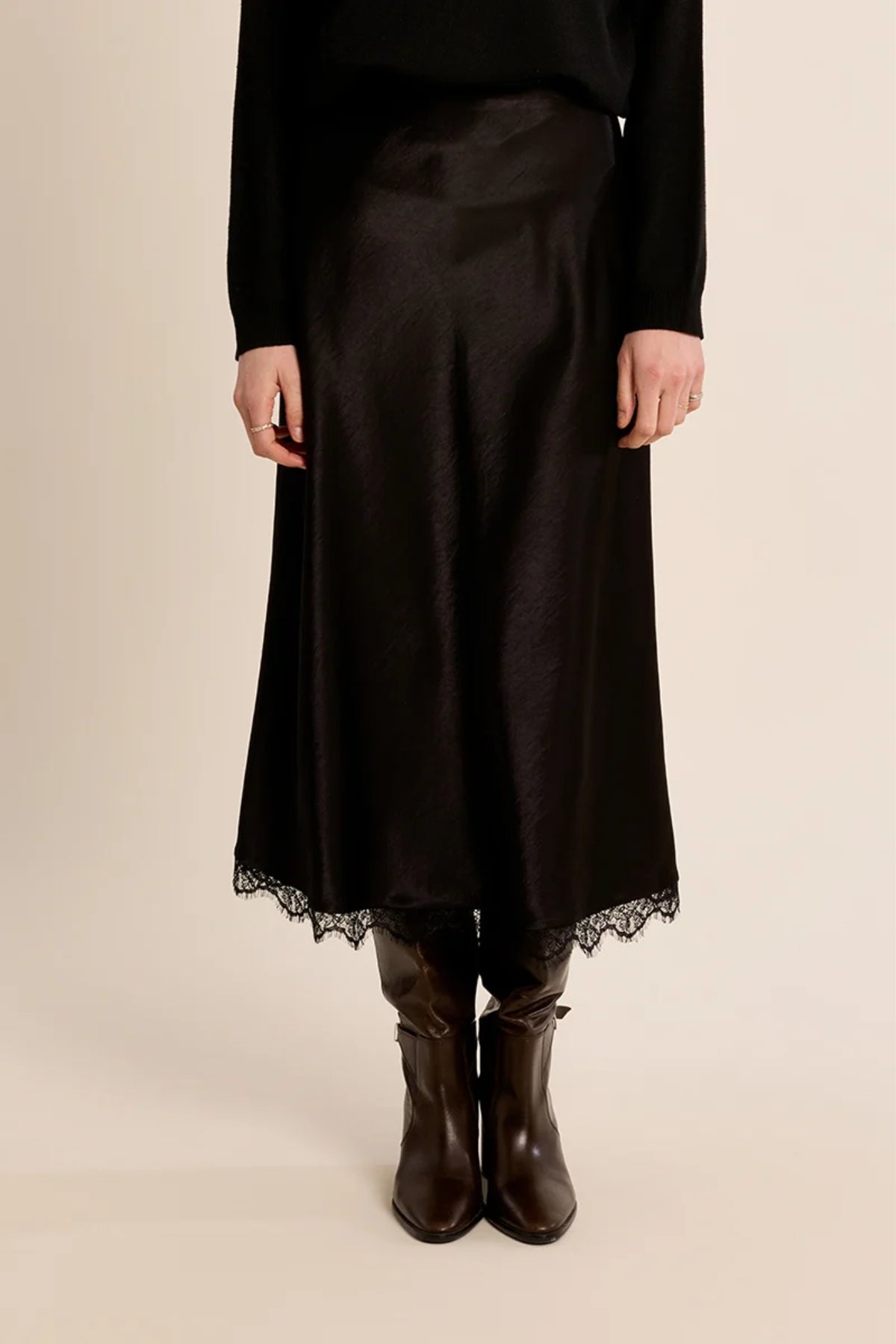 Satin Skirt With Lace Finish