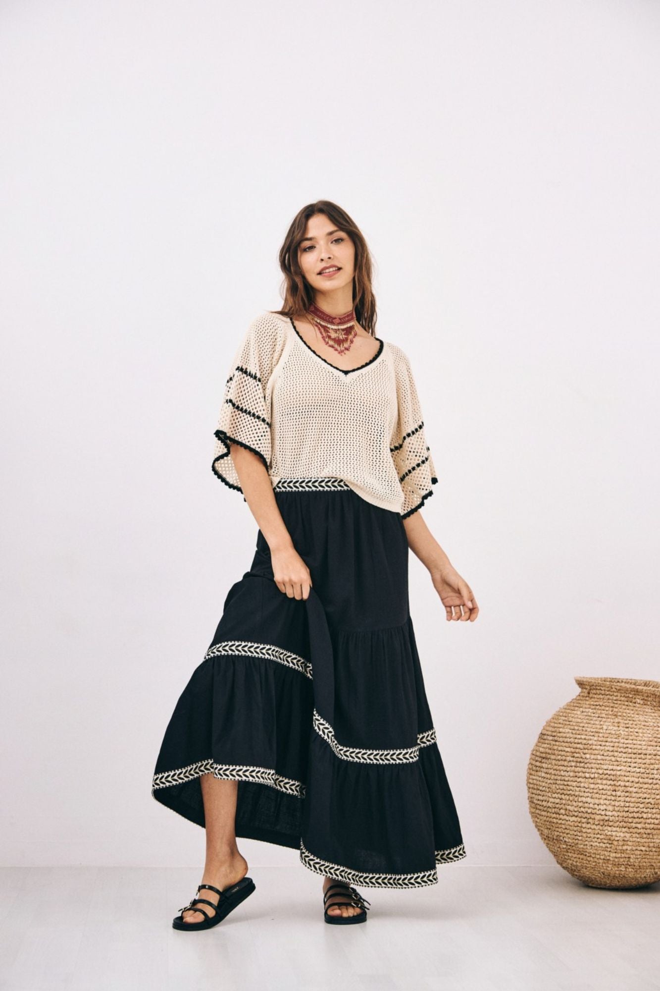Long Skirt Cotton Ruffles Embroidery