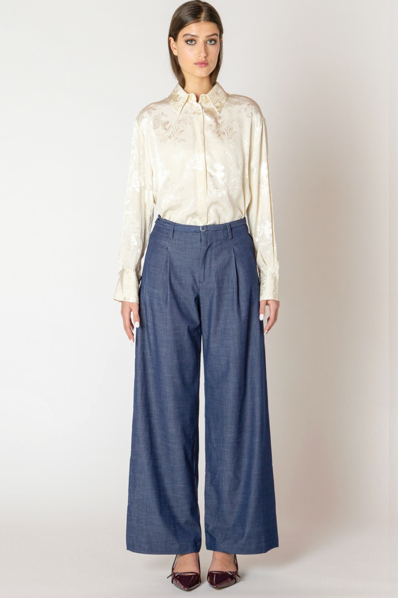 Belted Denim Effect Pant