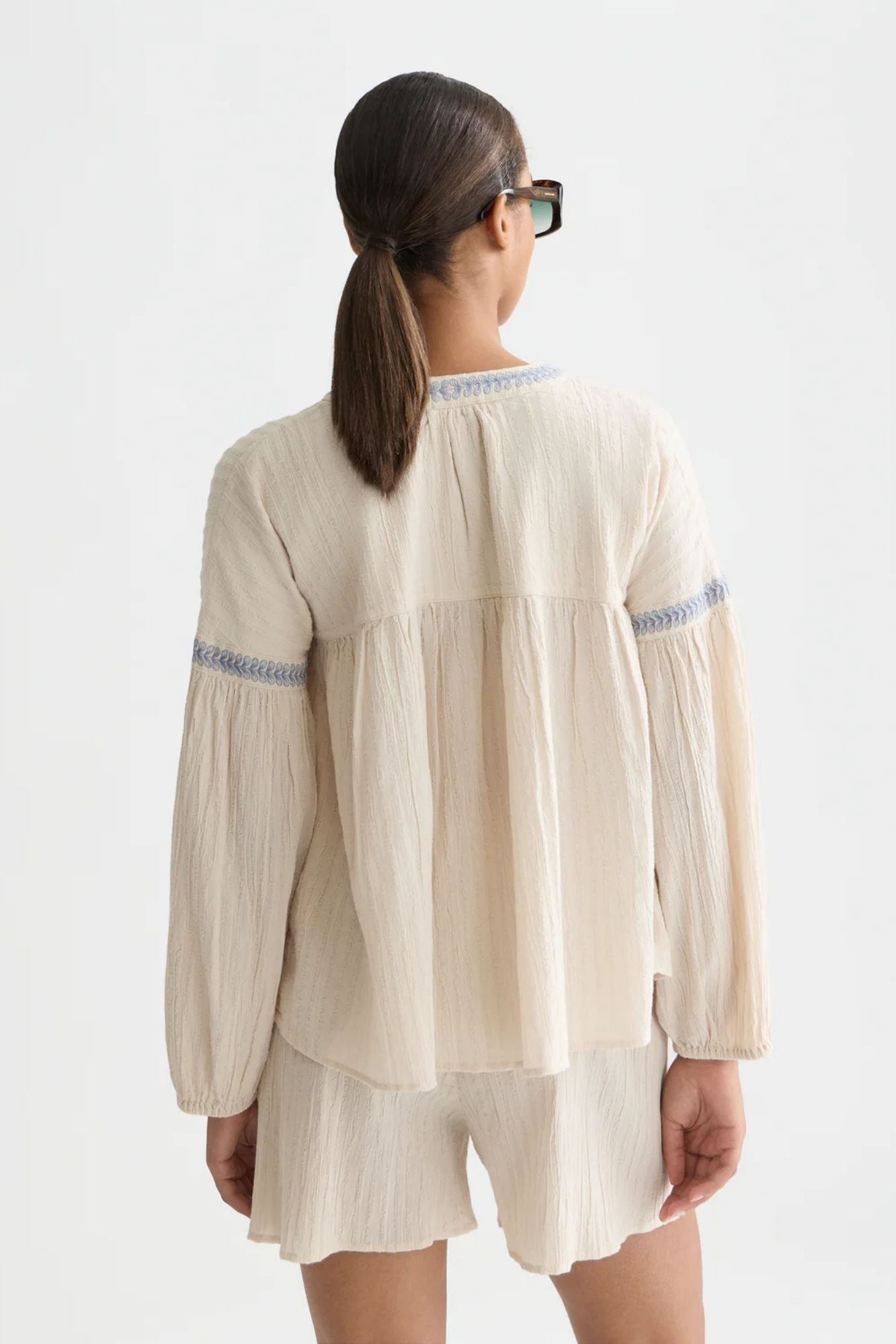 Cotton Crepe Blouse With Embroidered Details