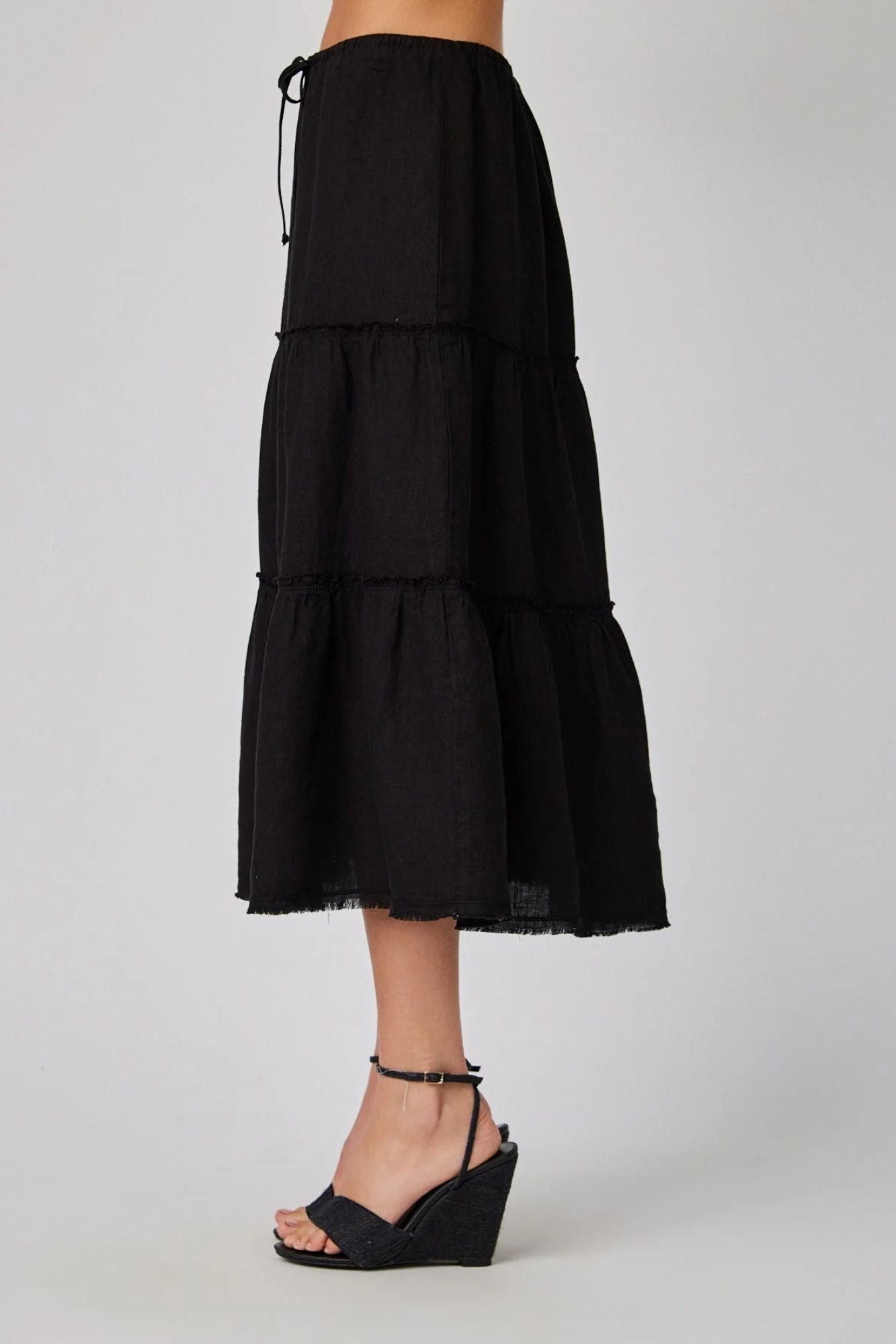 Frayed Tiered Skirt