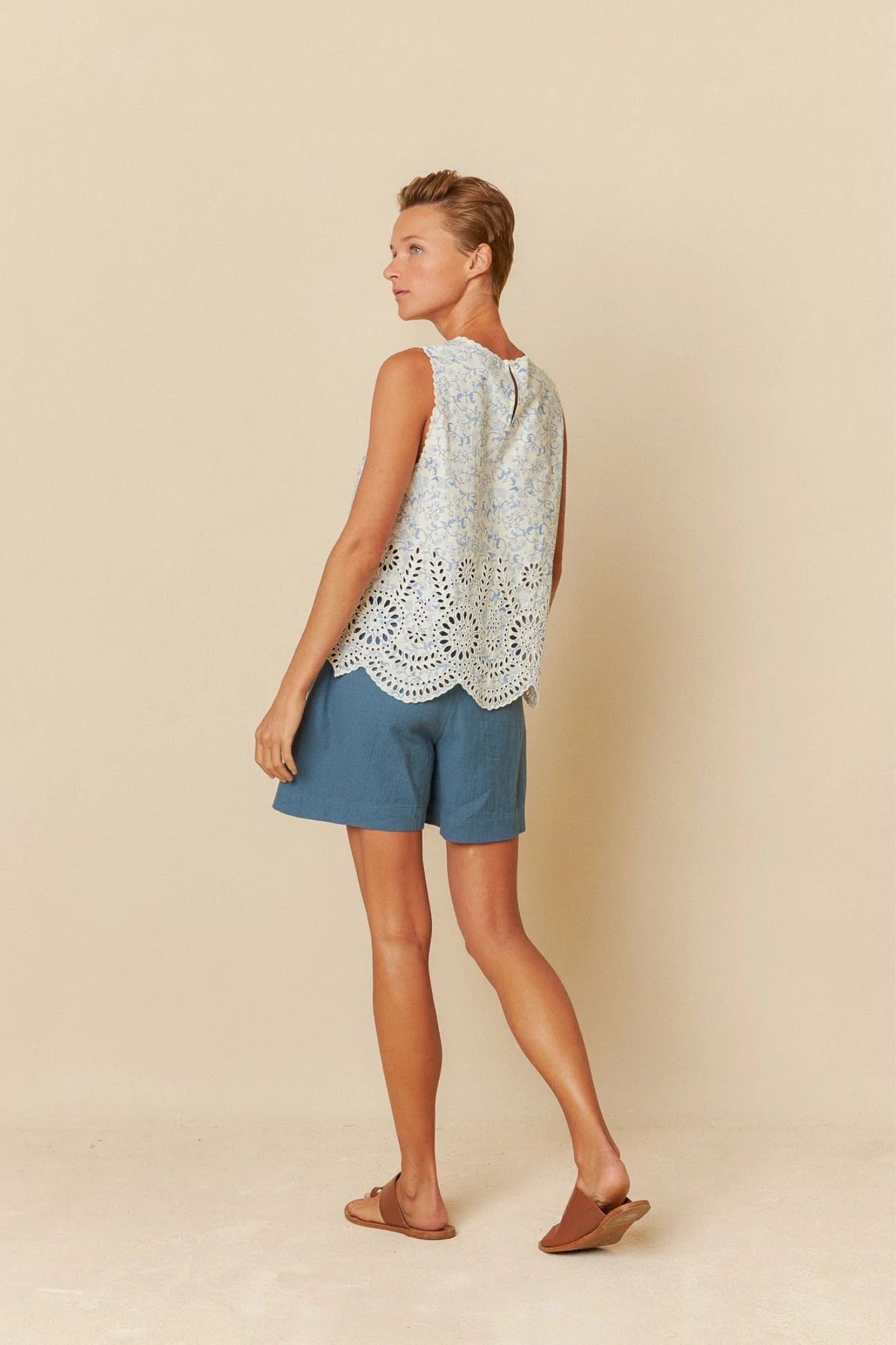 Printed Camisole With Eyelet Hemline