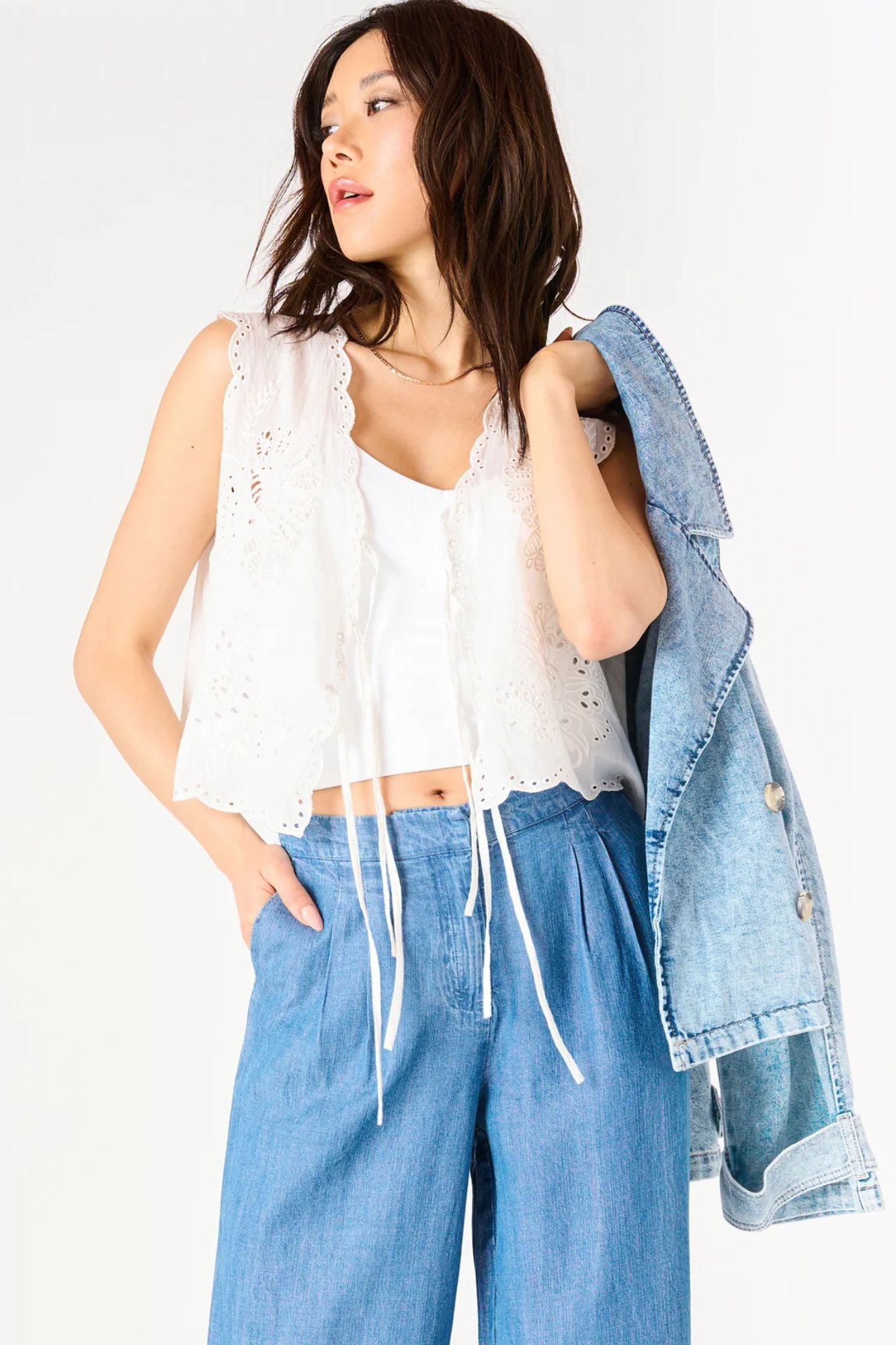 Tie Front Eyelet Top
