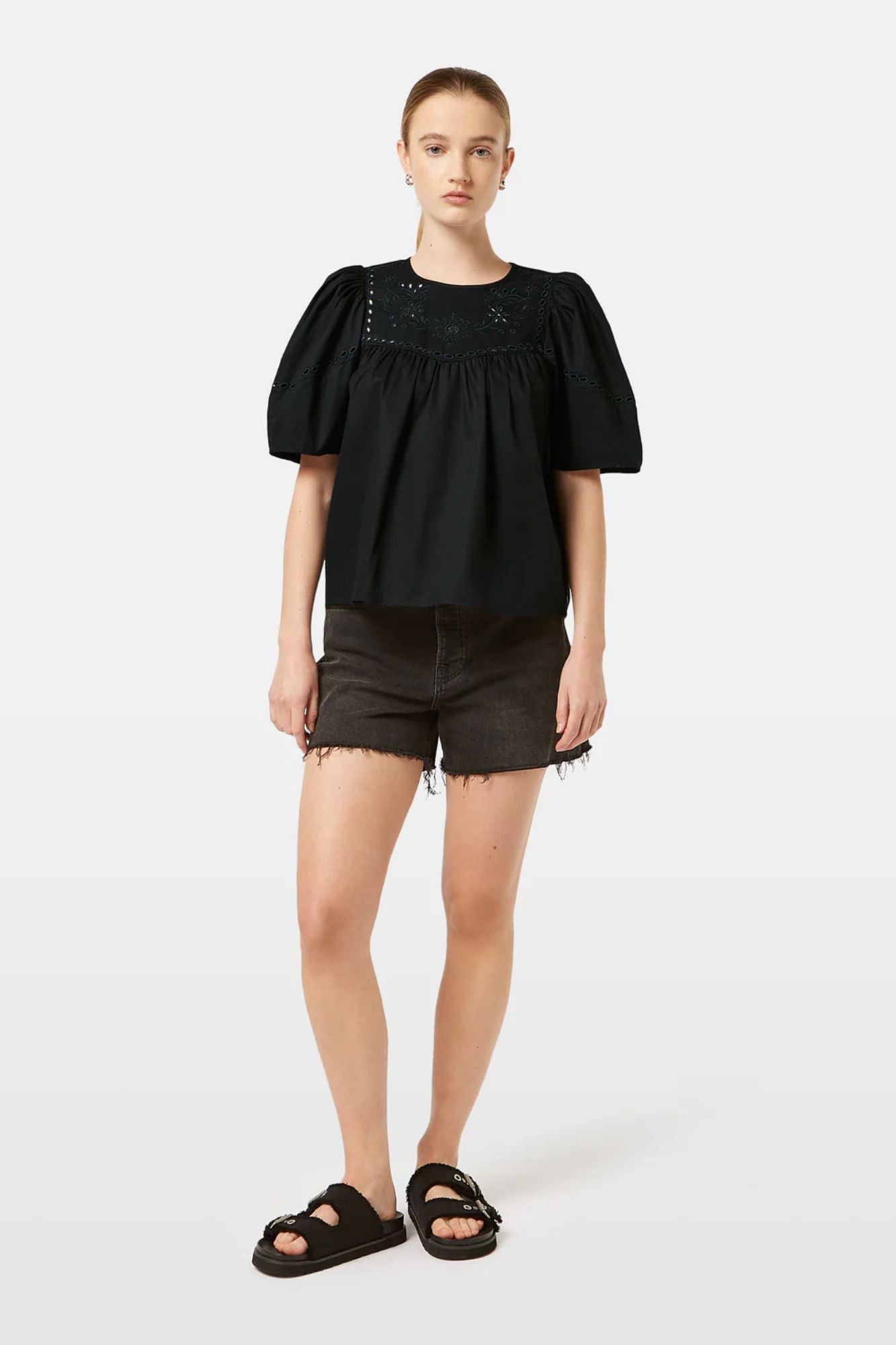 Cotton-Twill Embroidered Top