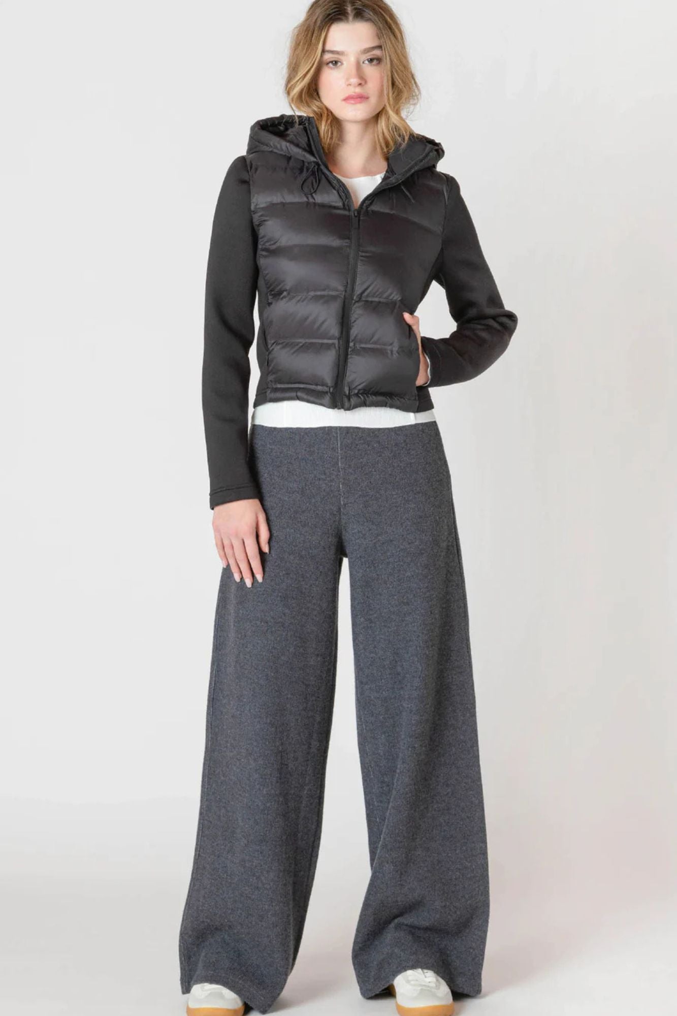 Mixed Fabric Puffer Jacket