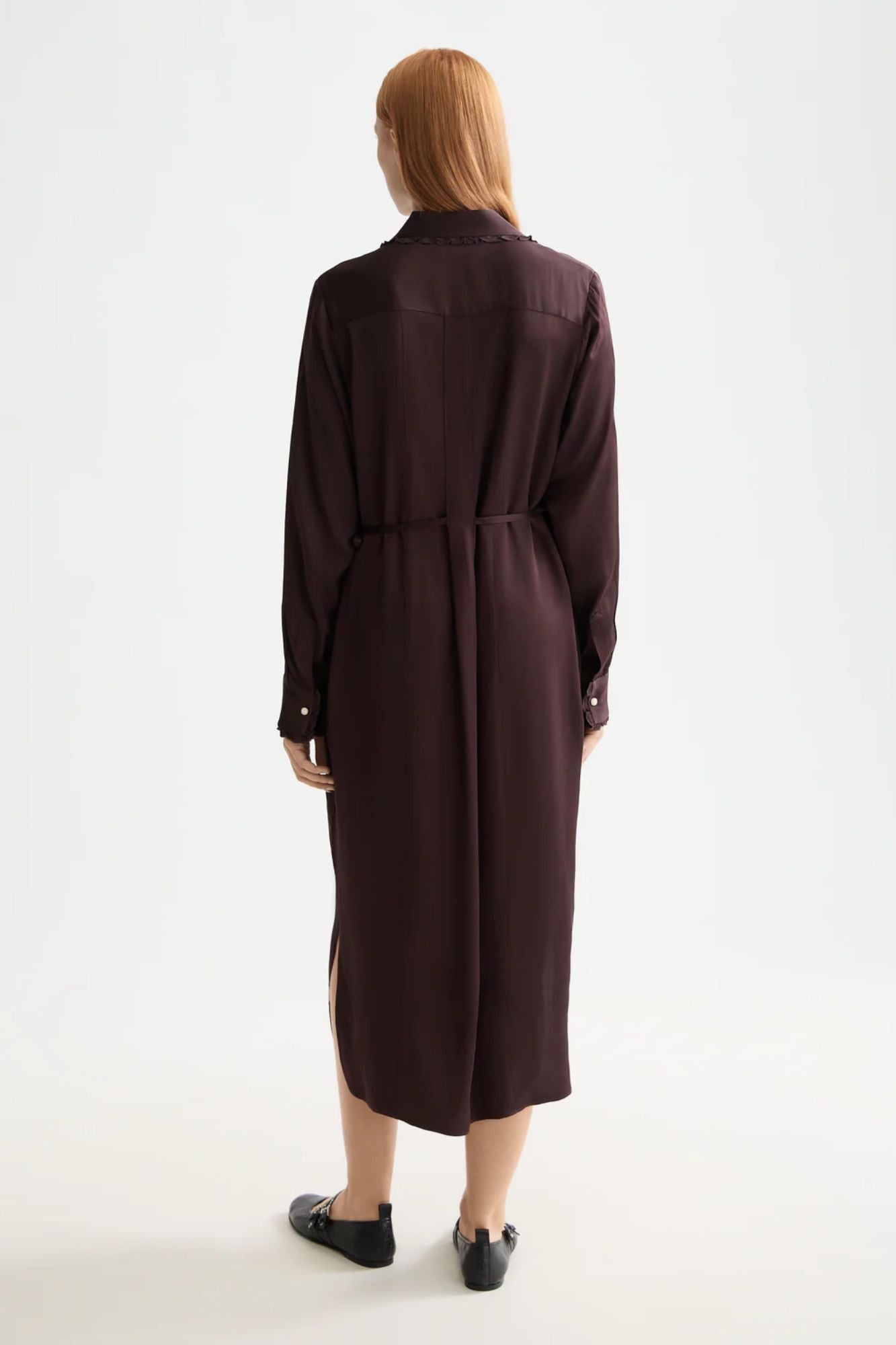 Midi Shirt Dress With Tied Waist and Ruffles