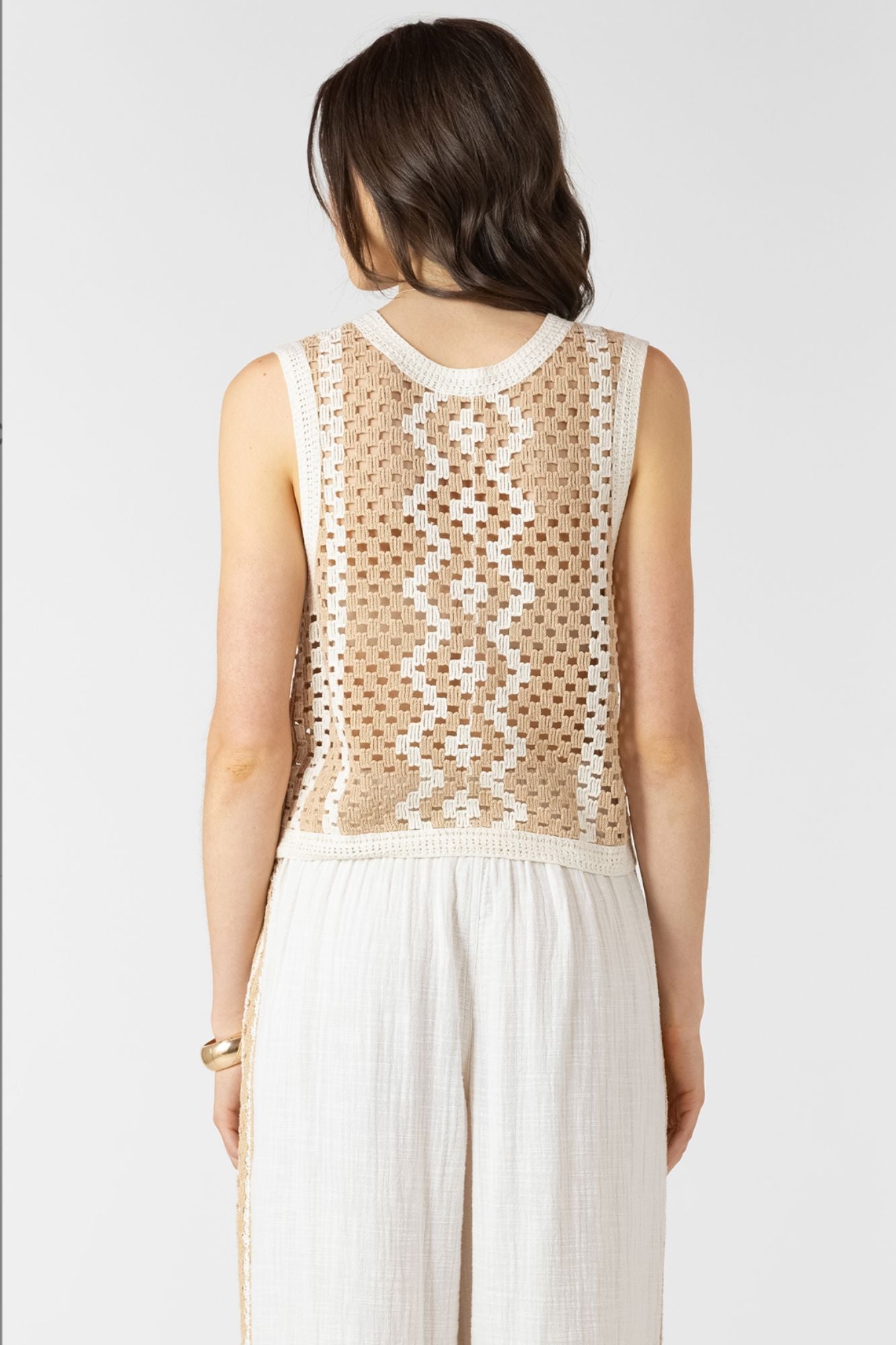 Button Back Open Work Sweater