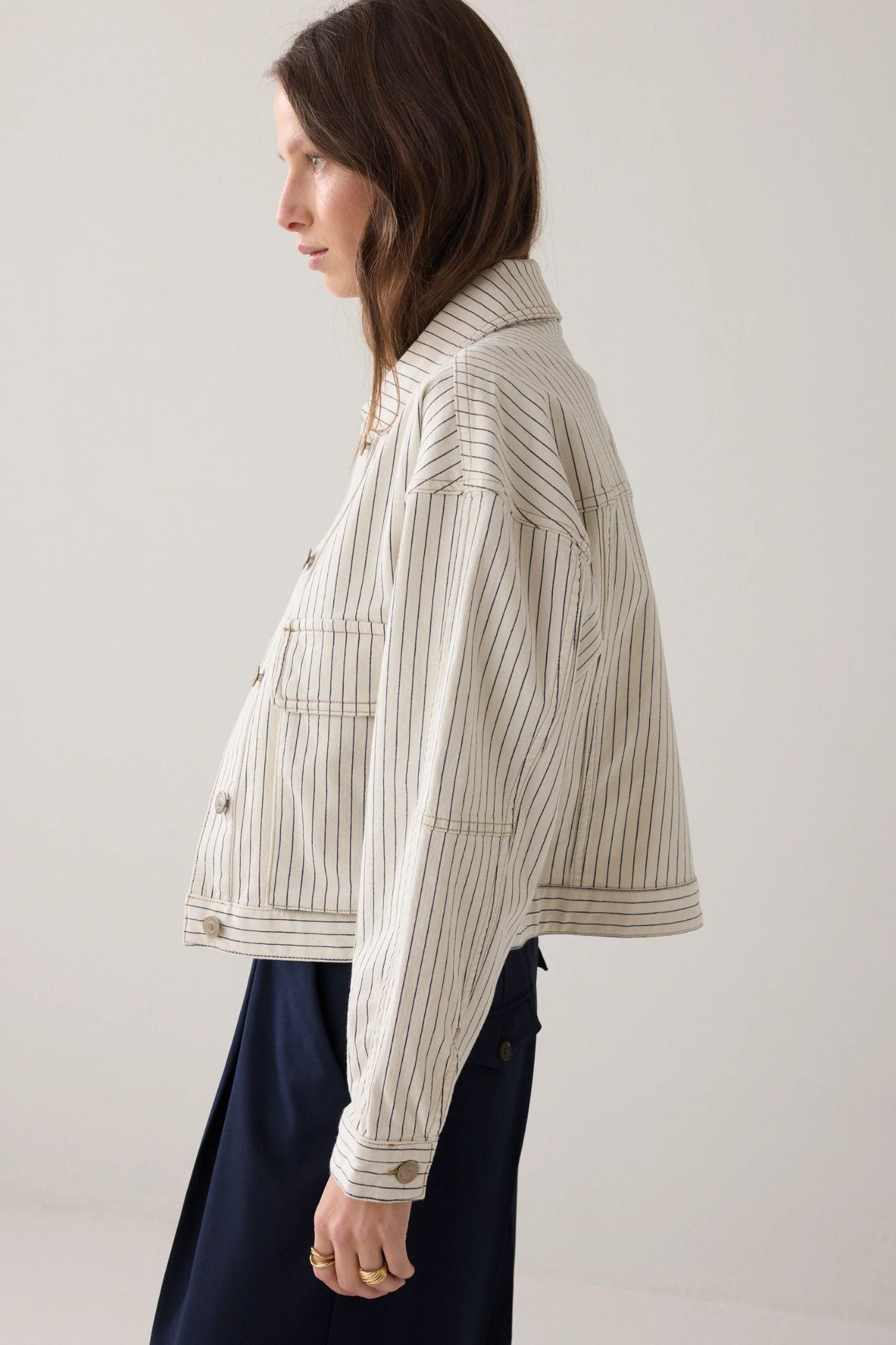 Denim Jacket with Herringbone Stripe