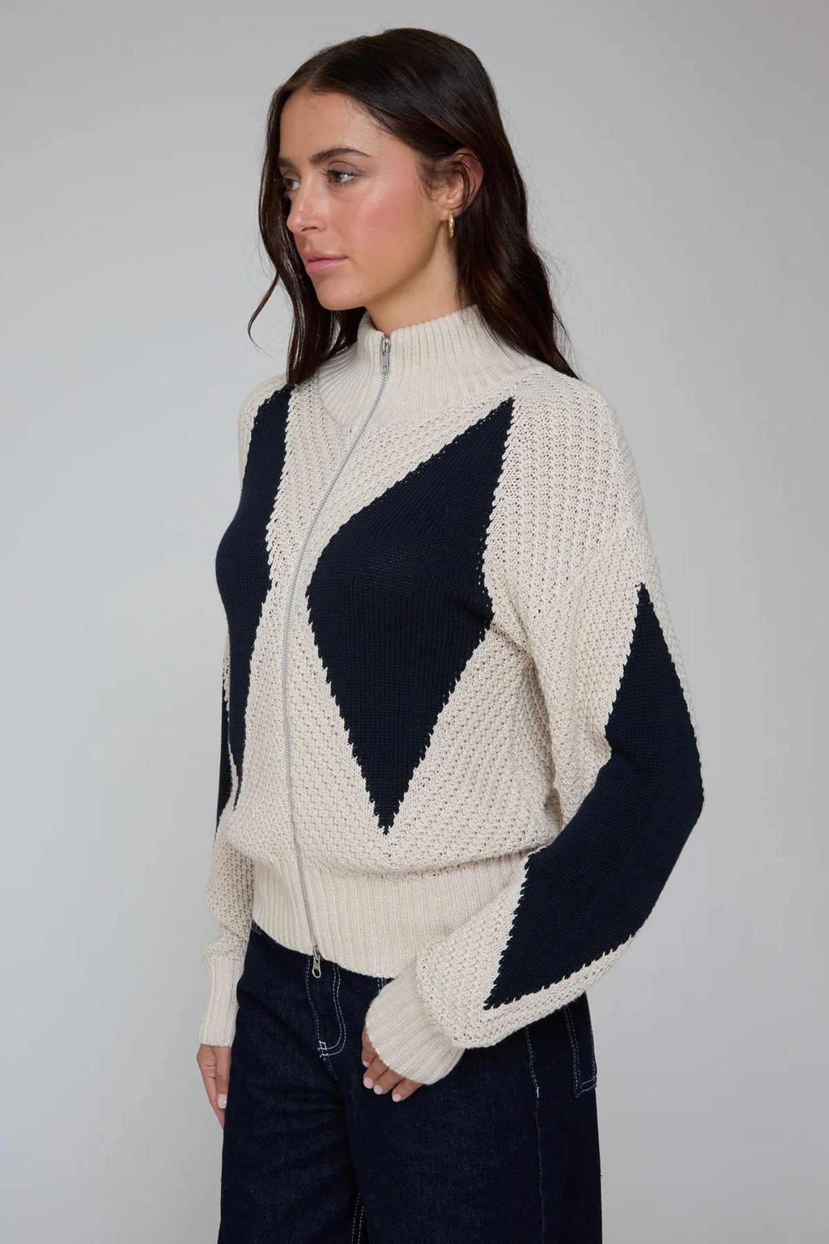 Diamond Mock Neck Zip Up