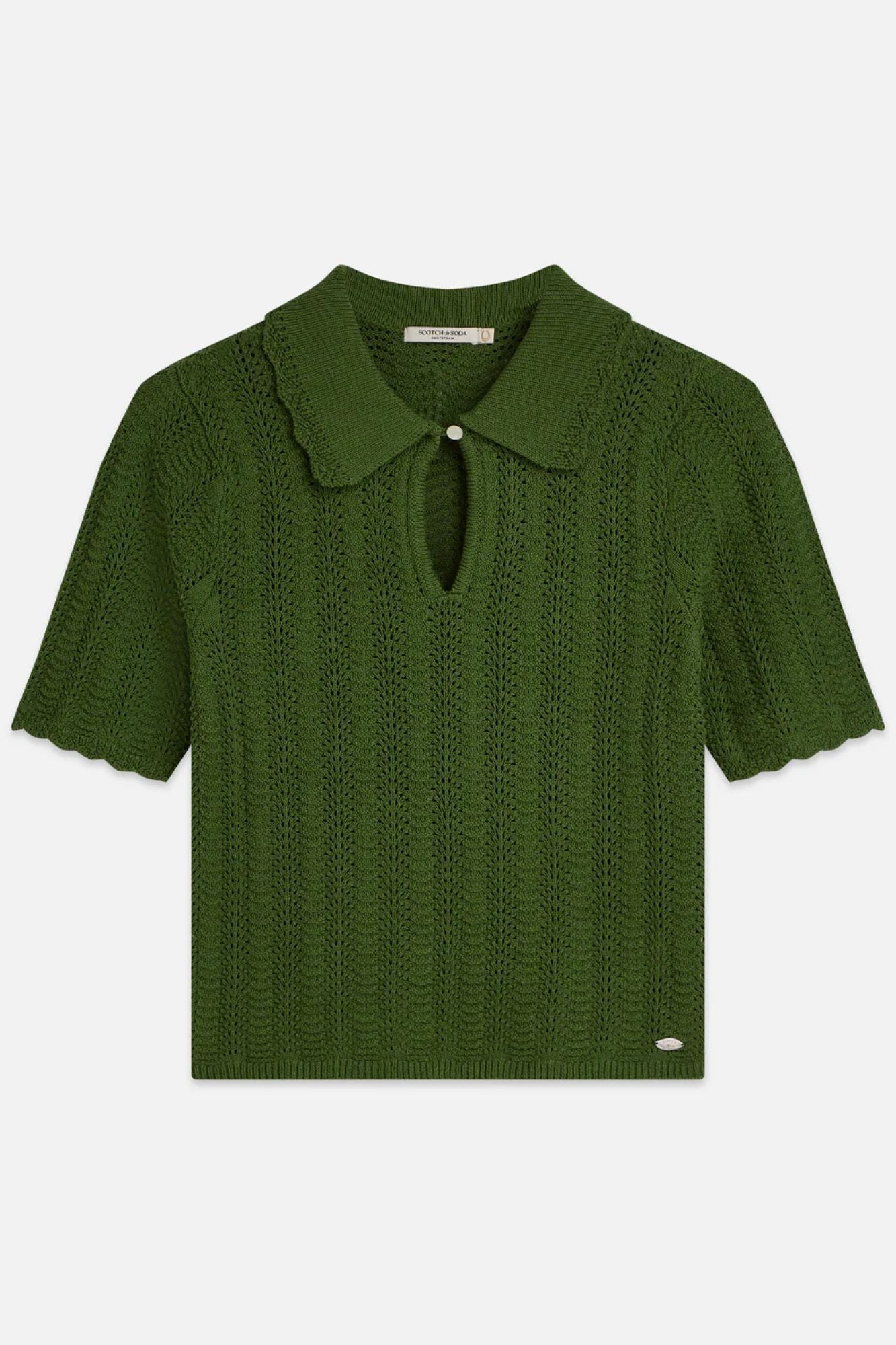 Pointelle Collared Knitted Tee