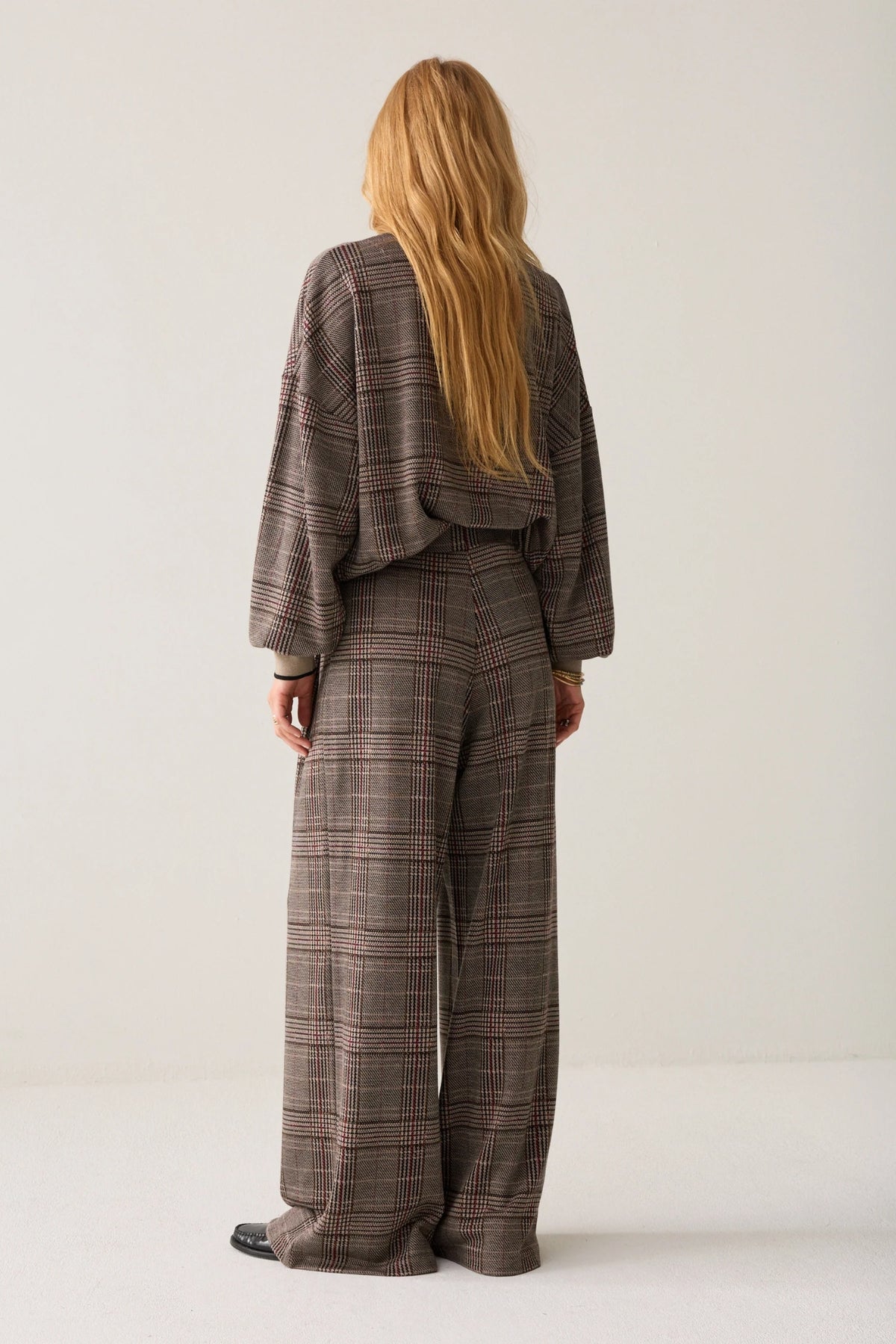 Plaid Jacquard Wide Leg Pants