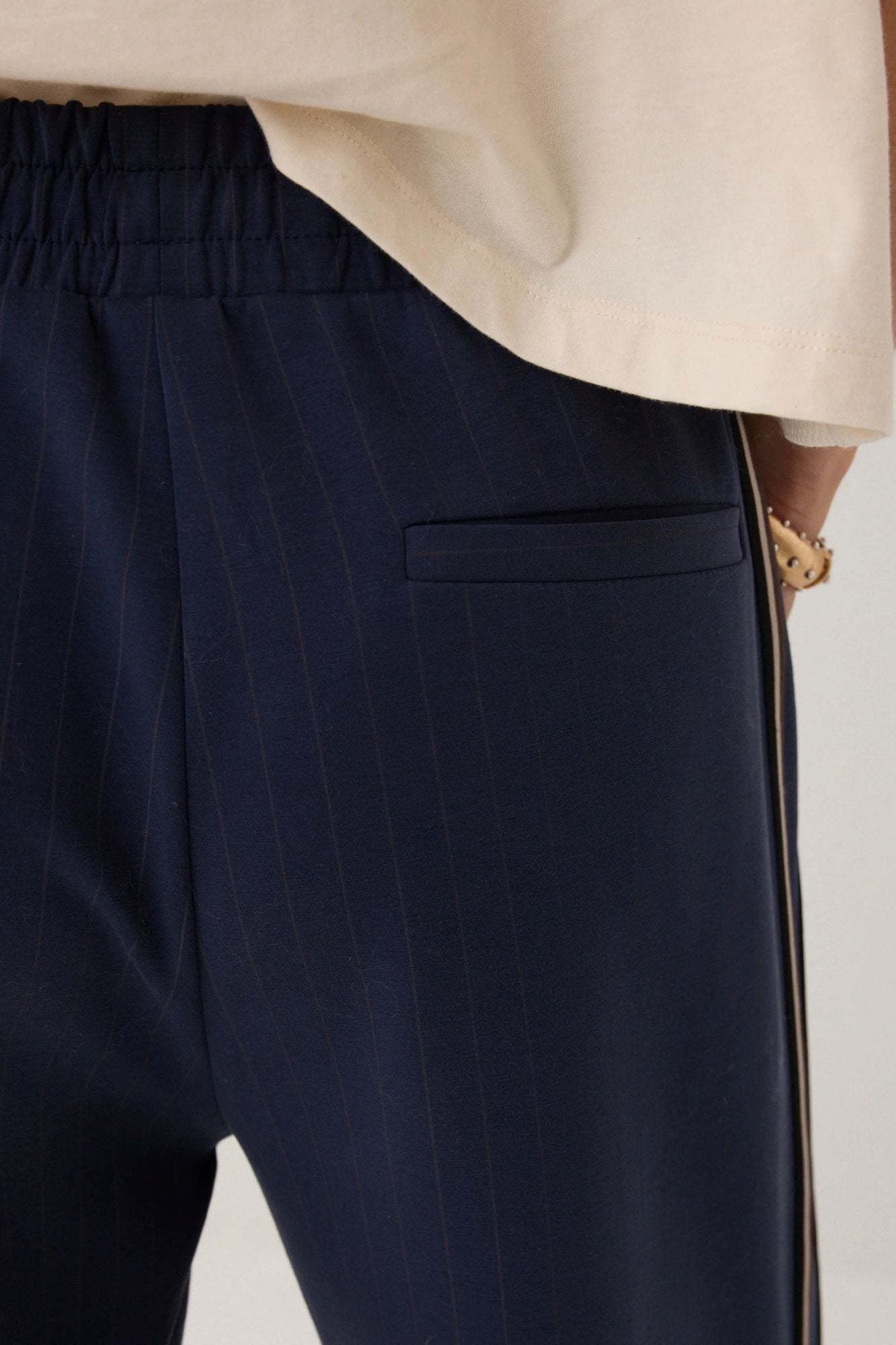Pinstripe Trousers in Scuba Fabric