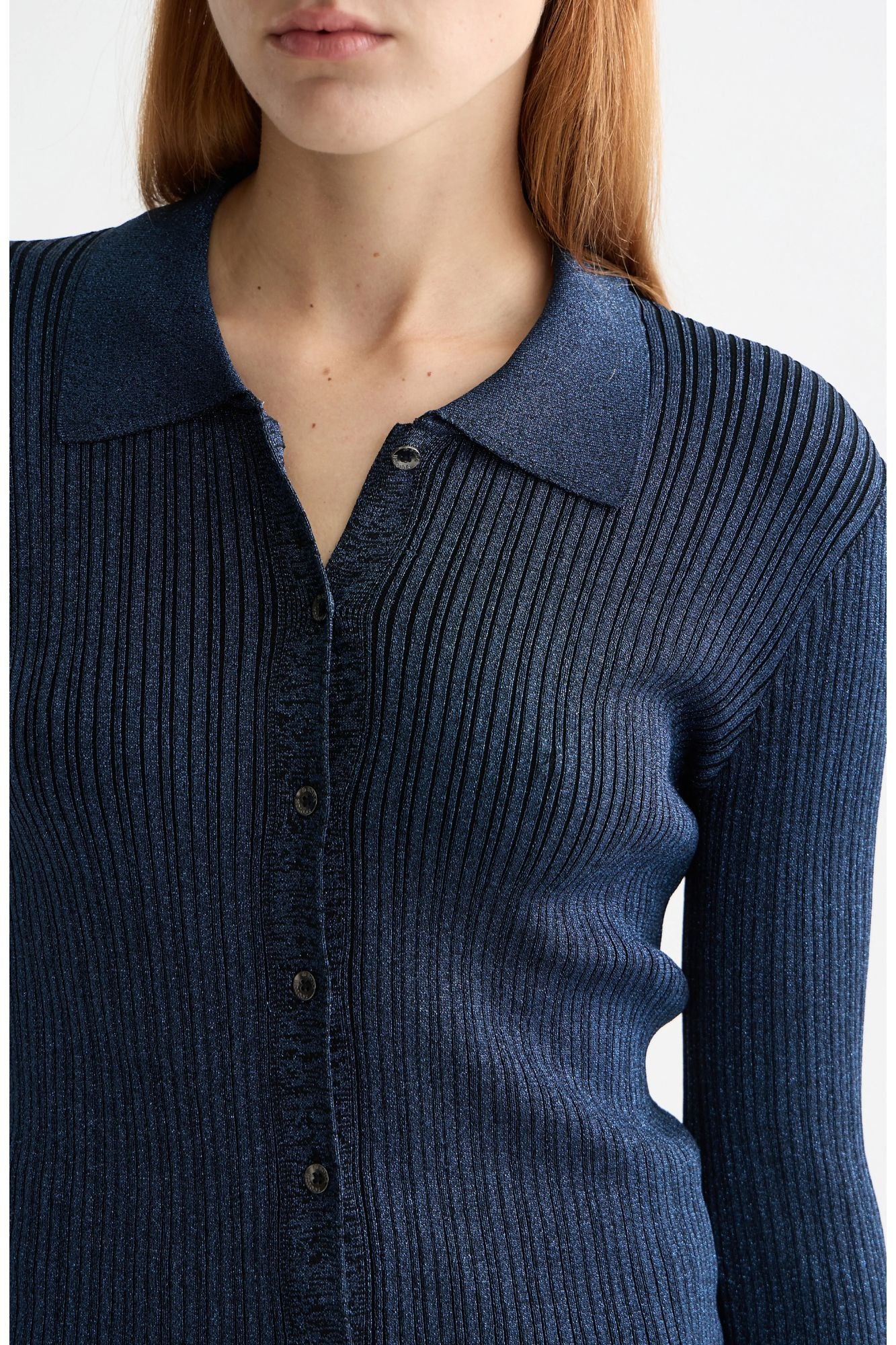 Metallic Skinny Rib Fitted Cardigan