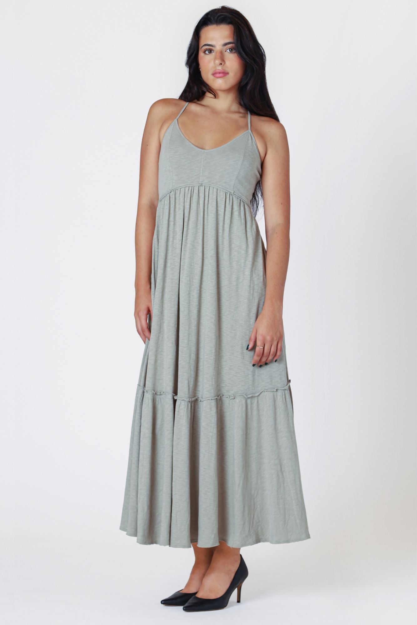 Raw Edged Tiered Maxi Dress