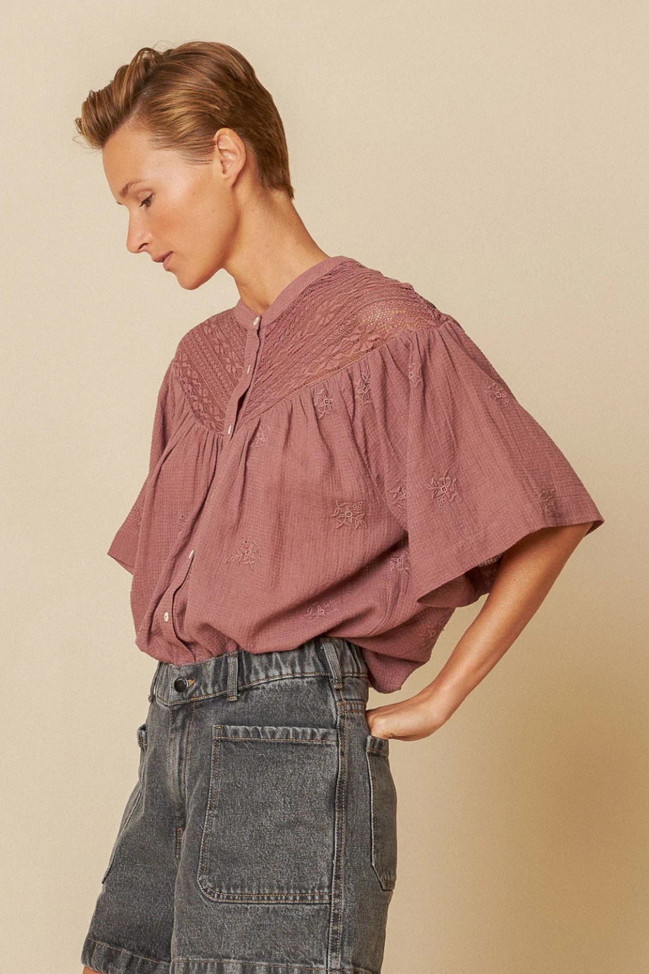 Lace Inset Yoked Blouse