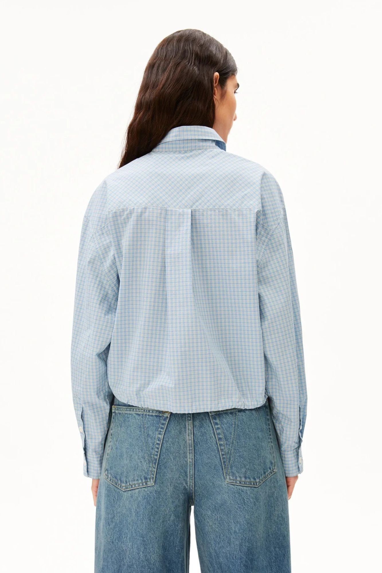 Mini-Check Drawstring Blouse