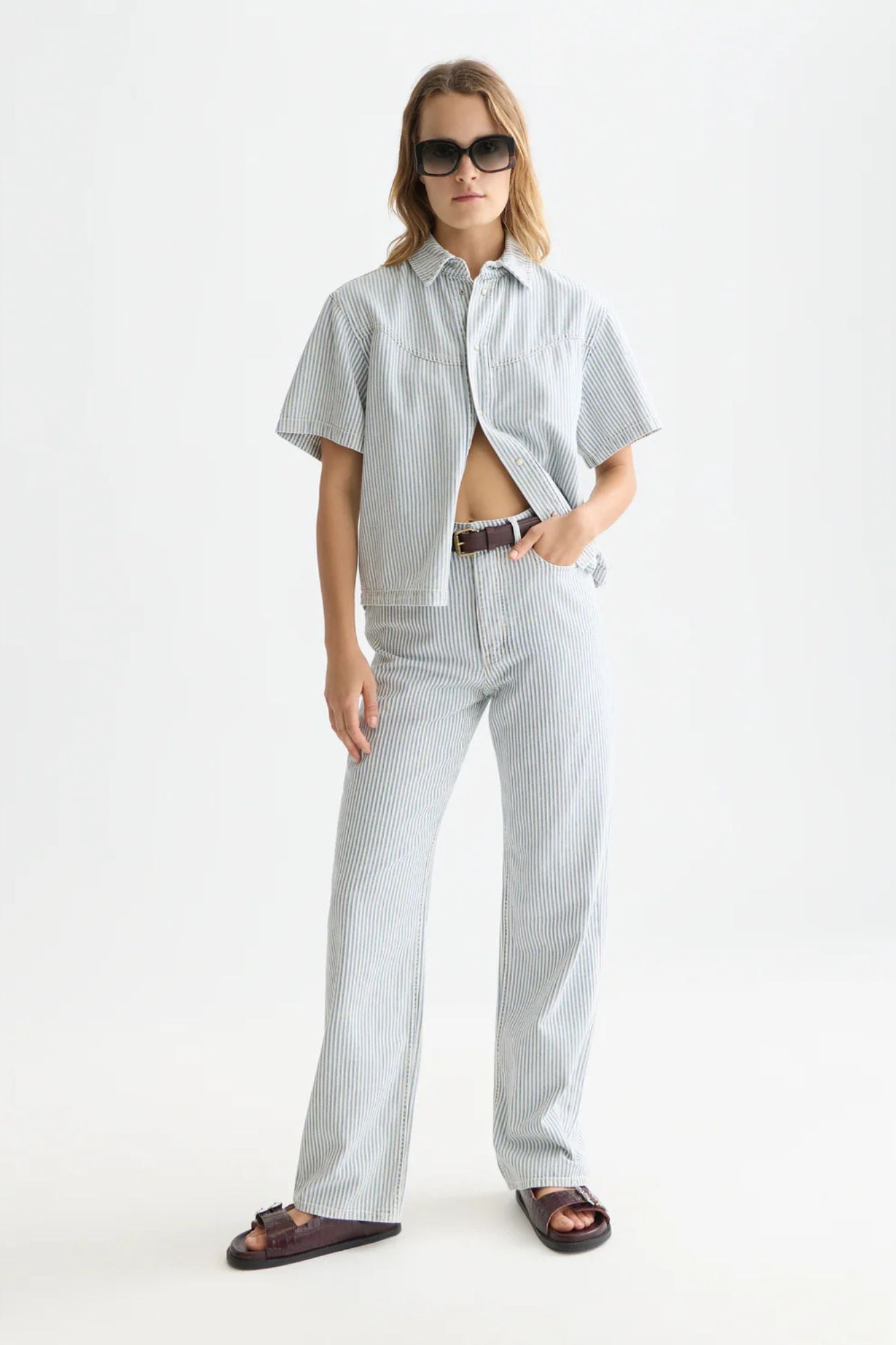 Short Sleeve Denim Shirt Indigo Stripe