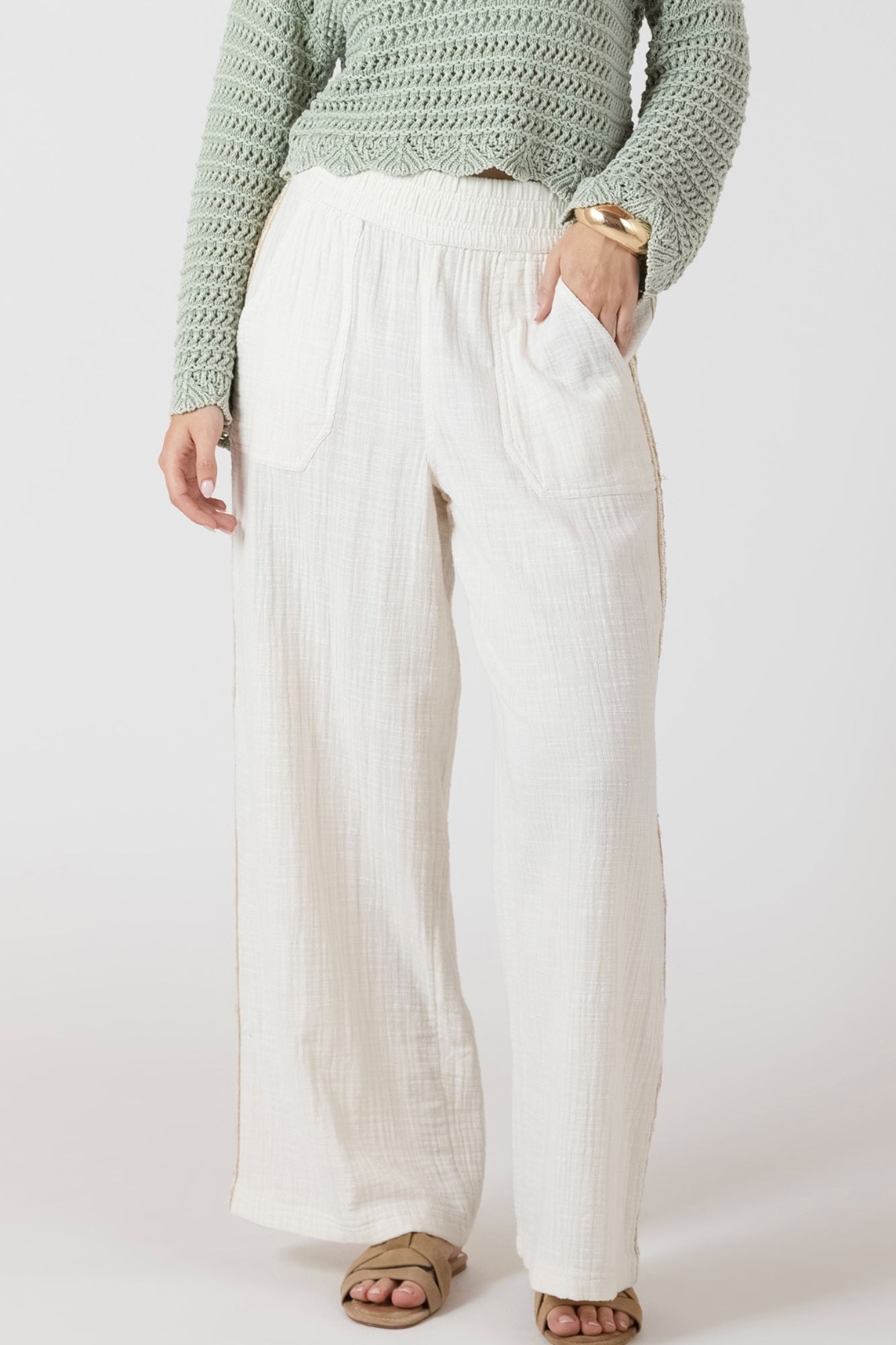 Crochet Trim Wide Leg Pant