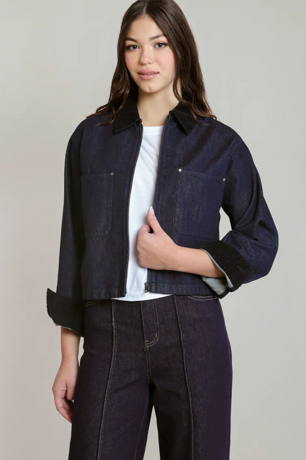 Corduroy Collar Denim Jacket