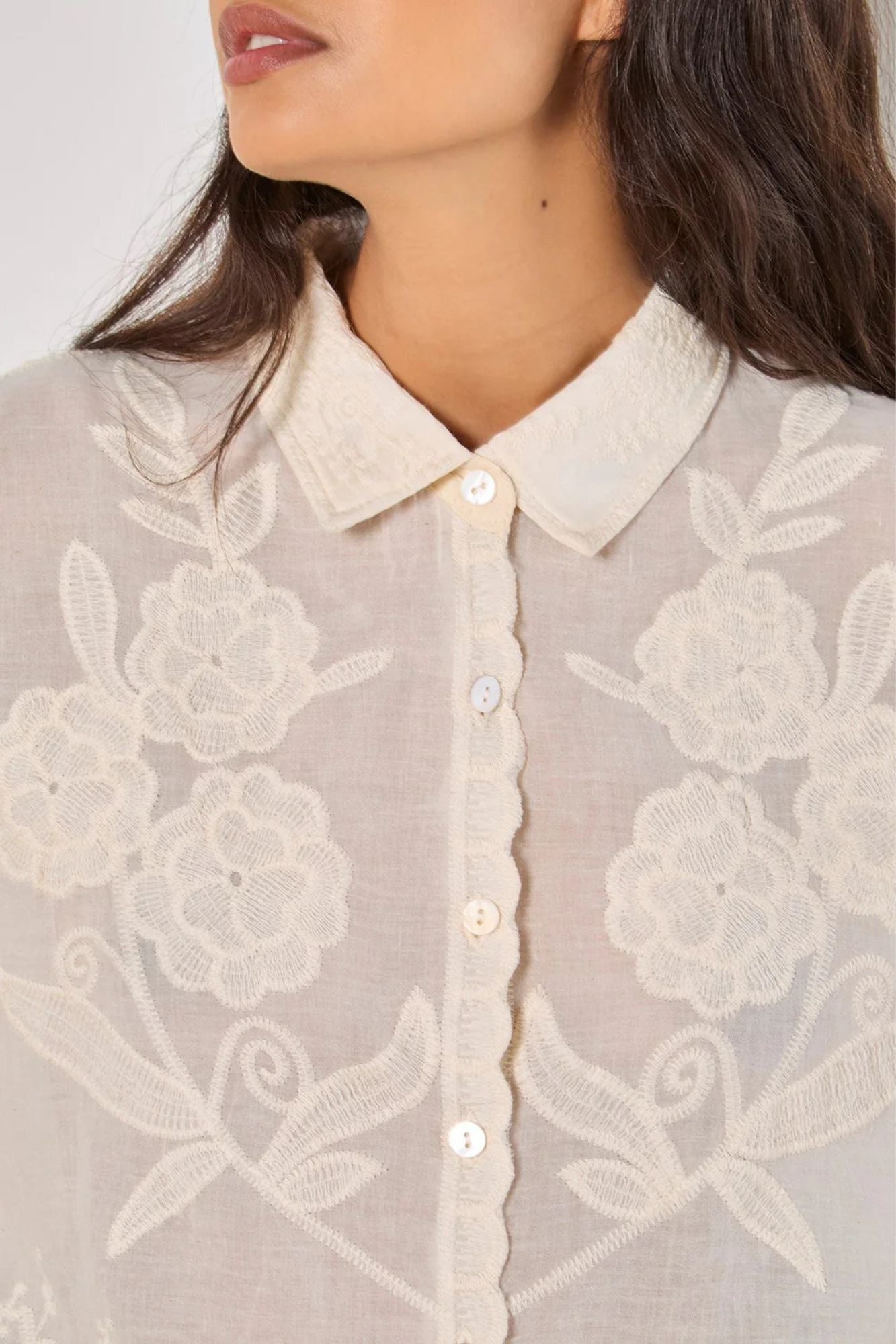 Embroidered Scallop Hem Shirt