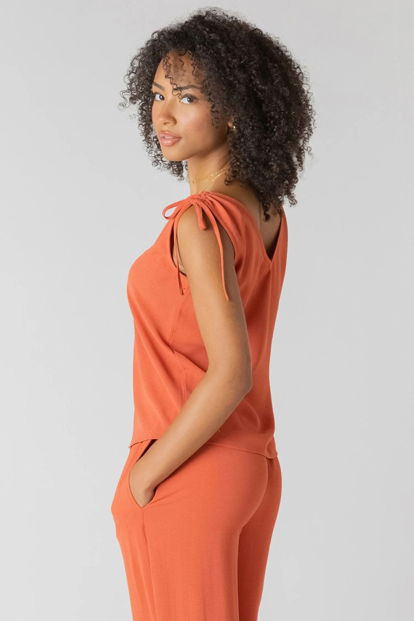 V-Neck Tie Shoulder Top