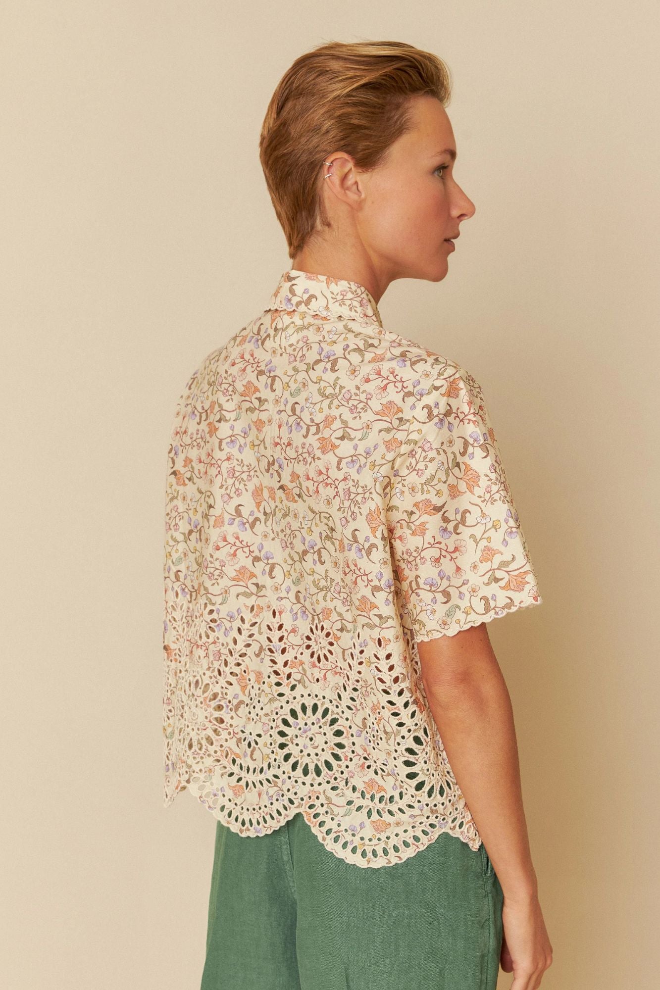Printed Blouse With Eyelet Hemline