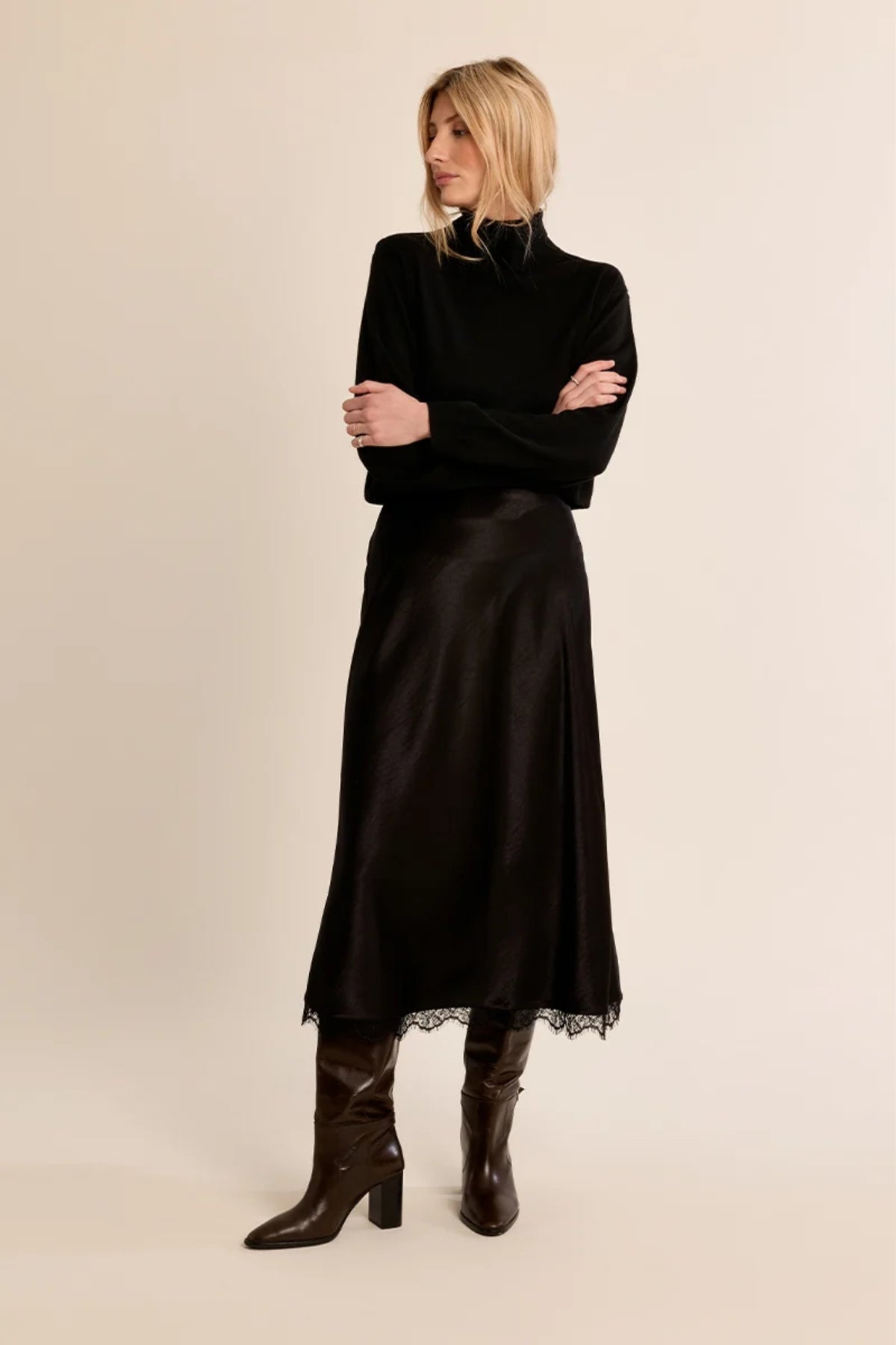 Satin Skirt With Lace Finish