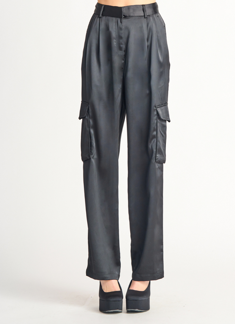 Pantalon cargo en satin