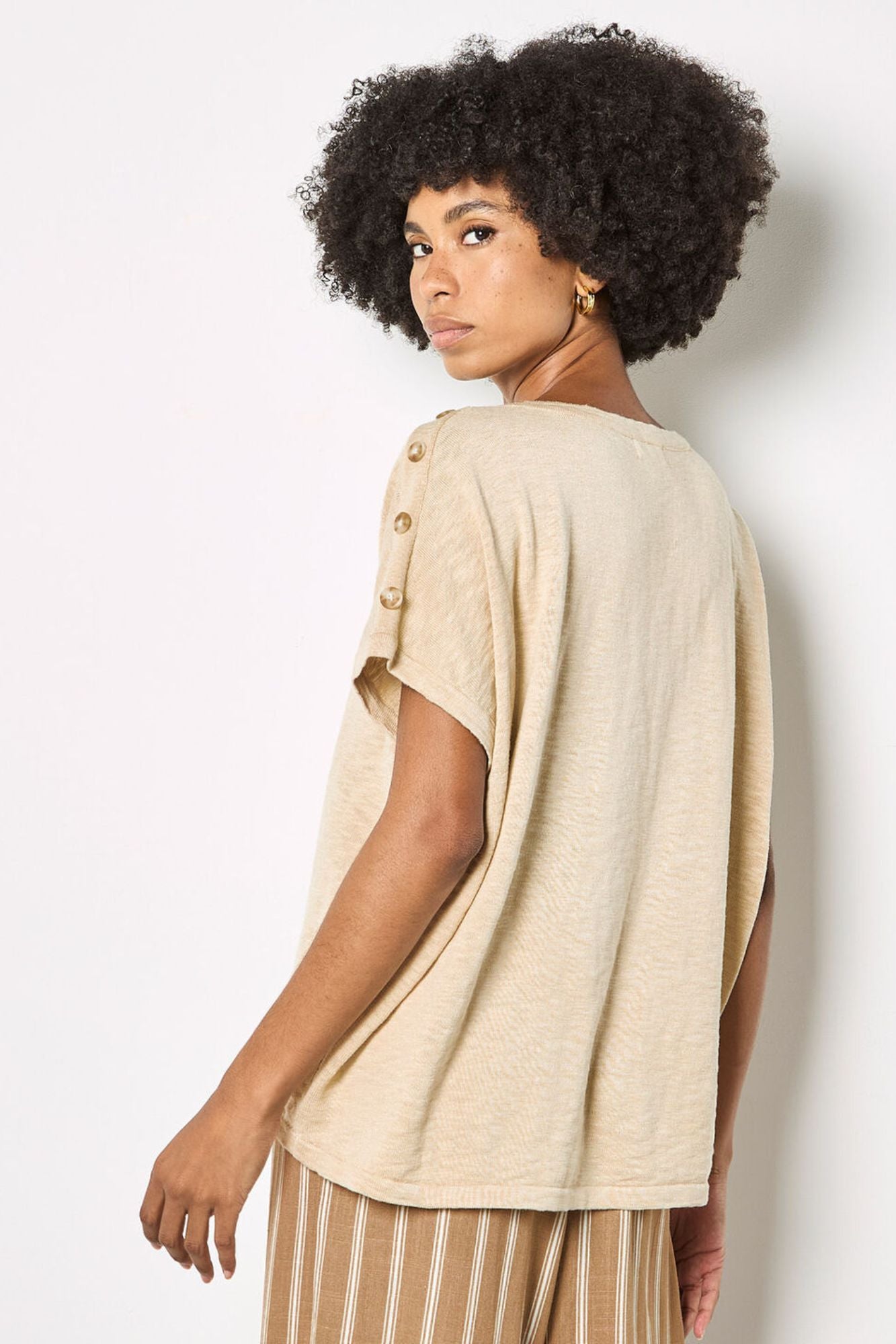 Button Detail Boat Neck Tee