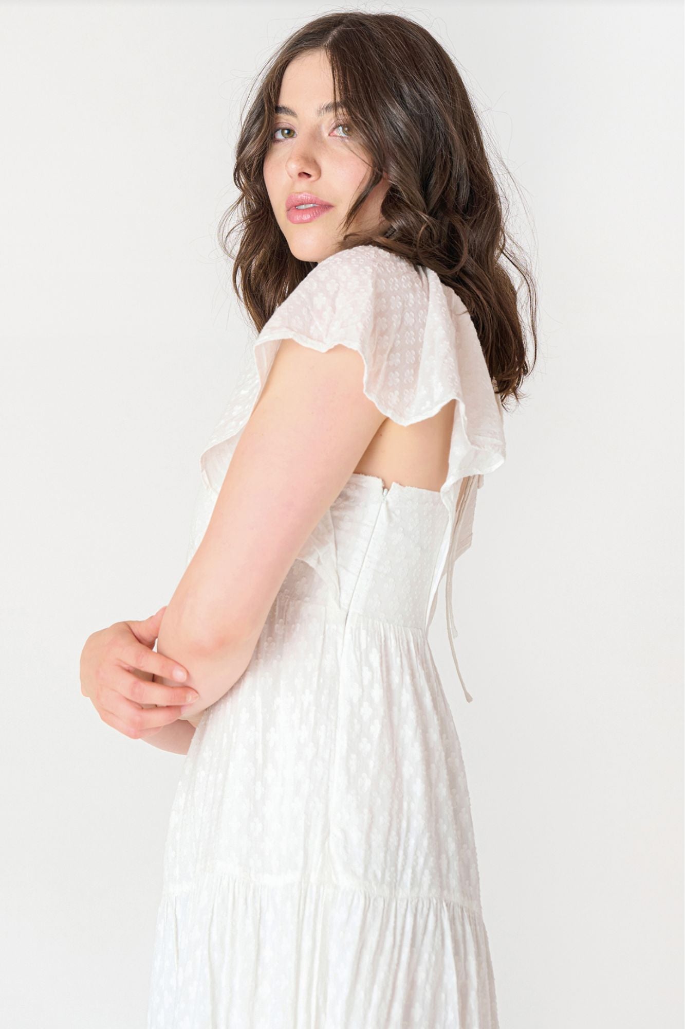 Flutter Sleeve Tie Back Midi Dress