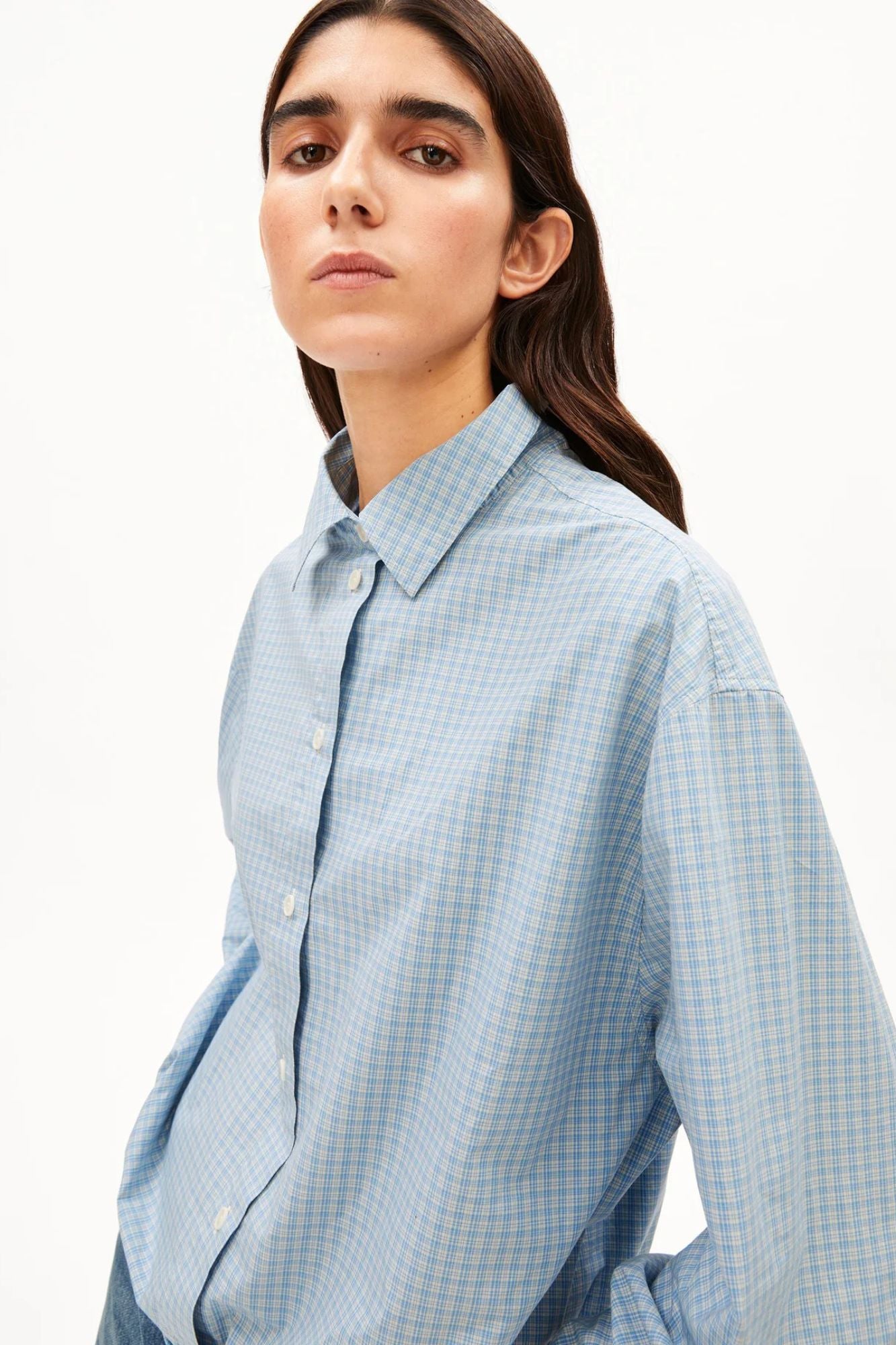Mini-Check Drawstring Blouse