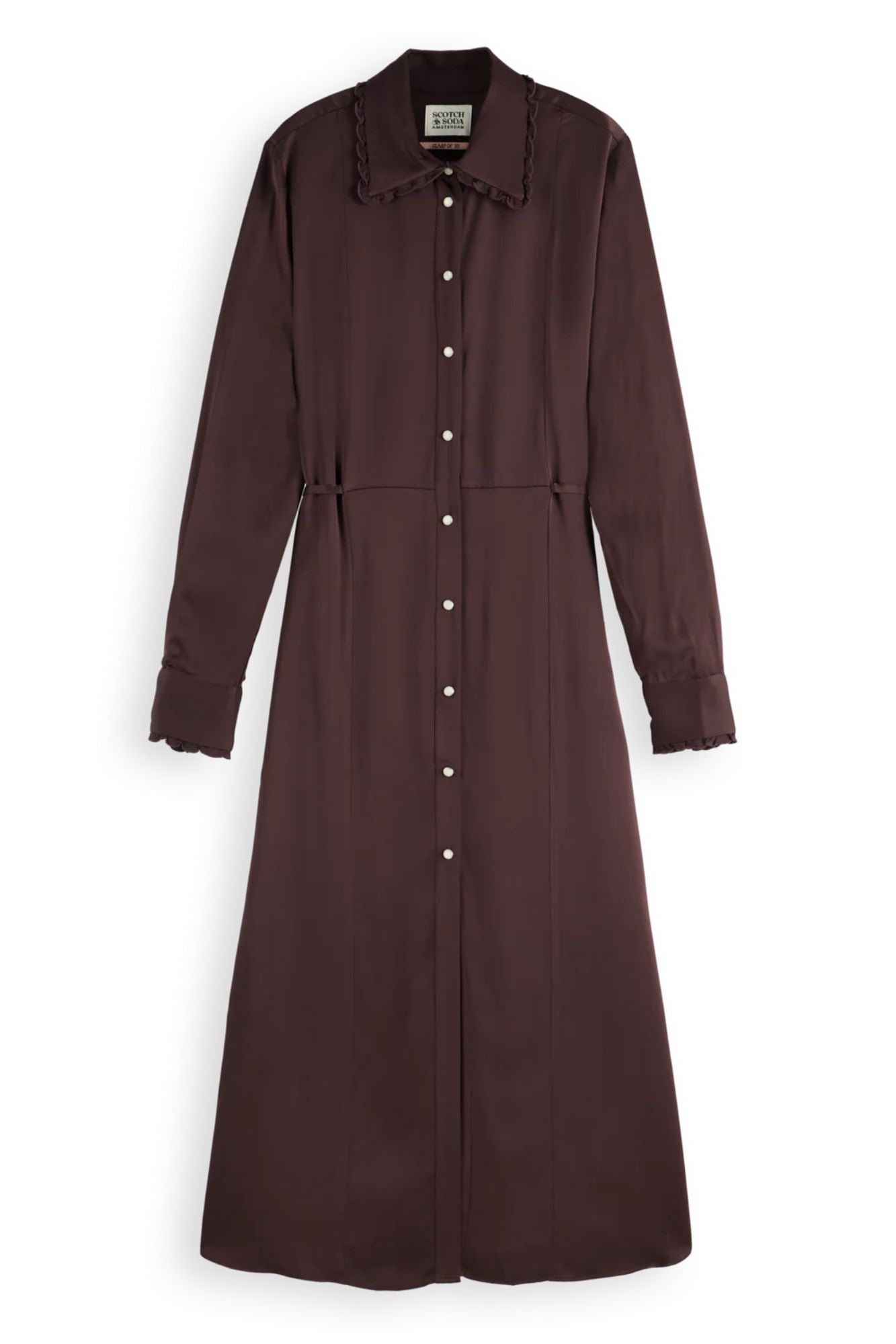 Midi Shirt Dress With Tied Waist and Ruffles
